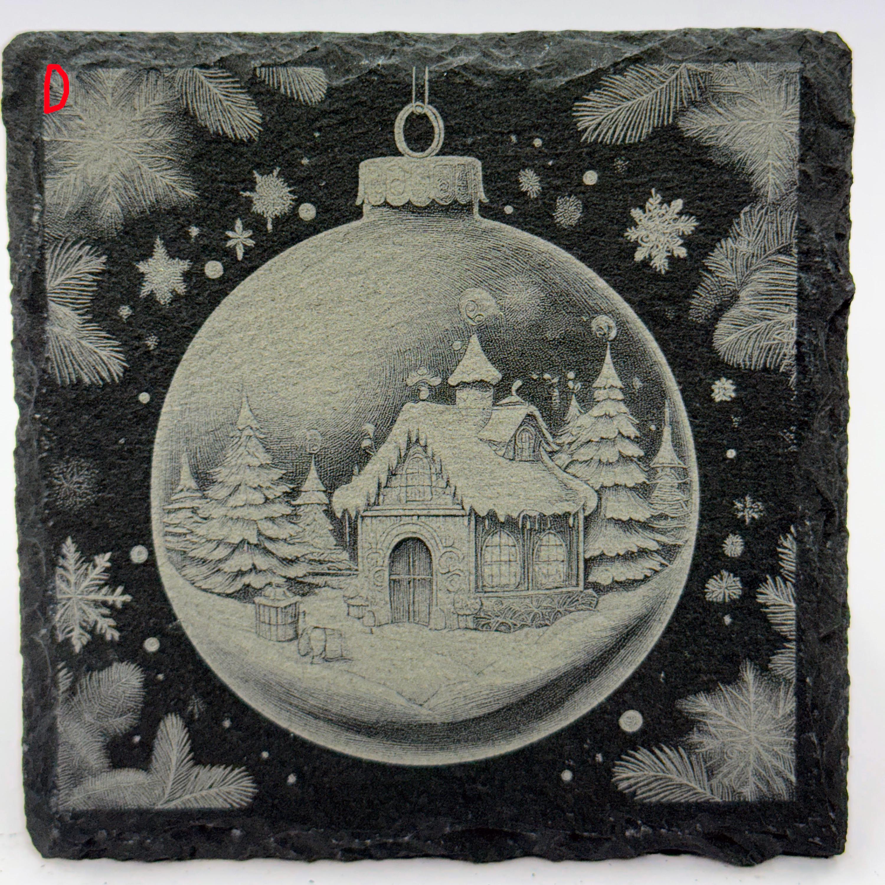 Christmas Ornament Slate Coasters – Santa, Reindeer, Snowman, Tree, Elf & Cabin – Pick Any 4