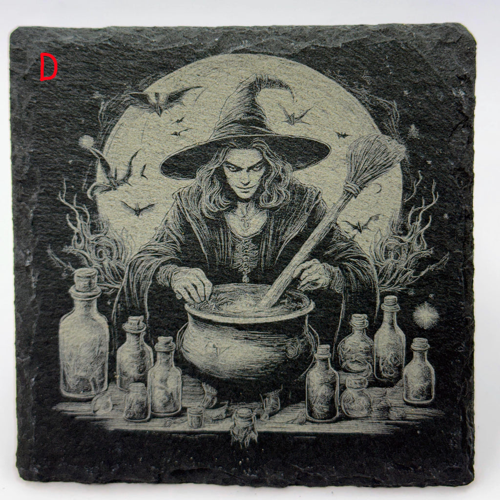 Halloween Slate Coasters – Haunted House, Witch, Skeleton, Cat, Raven & More – Choose Any 4