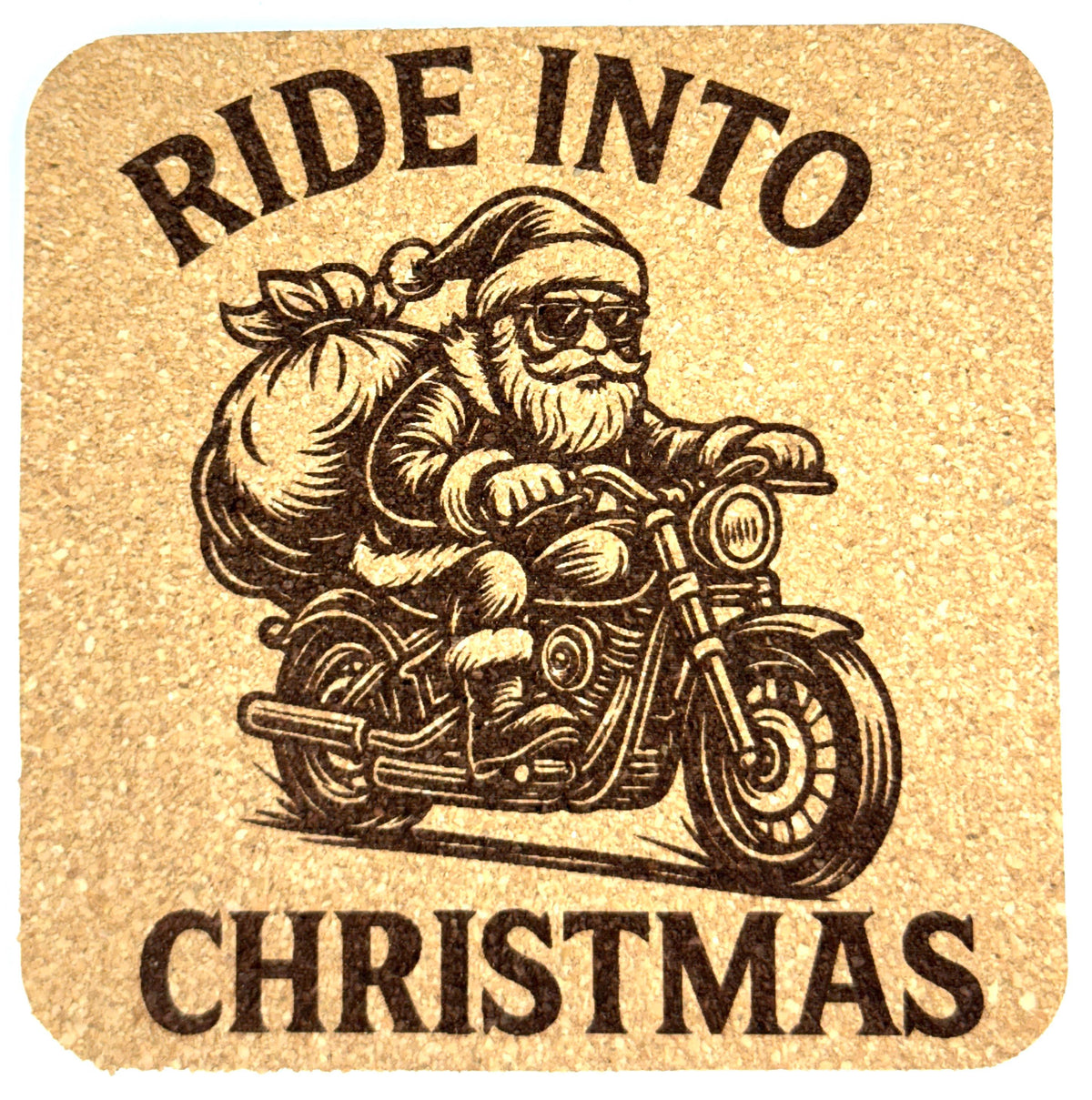 Rowdy Santa Cork Coasters – Set of 4 – Rockin’ Christmas Drink Coaster Set