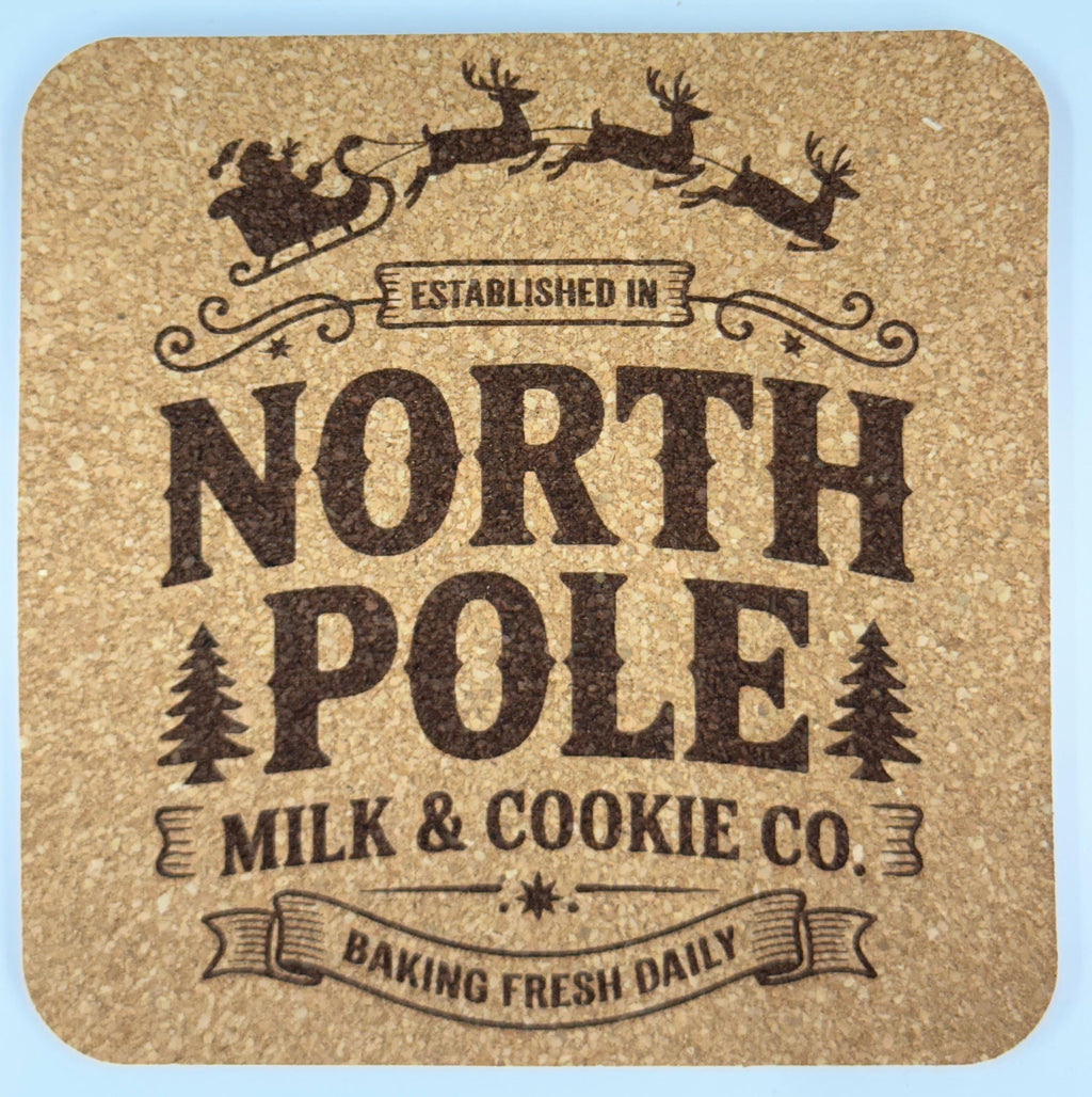 Rustic Christmas Coasters – Set of 4 – Farmhouse Holiday Cork Drink Coaster Set