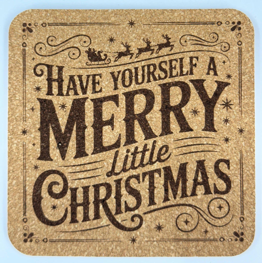Rustic Christmas Coasters – Set of 4 – Farmhouse Holiday Cork Drink Coaster Set
