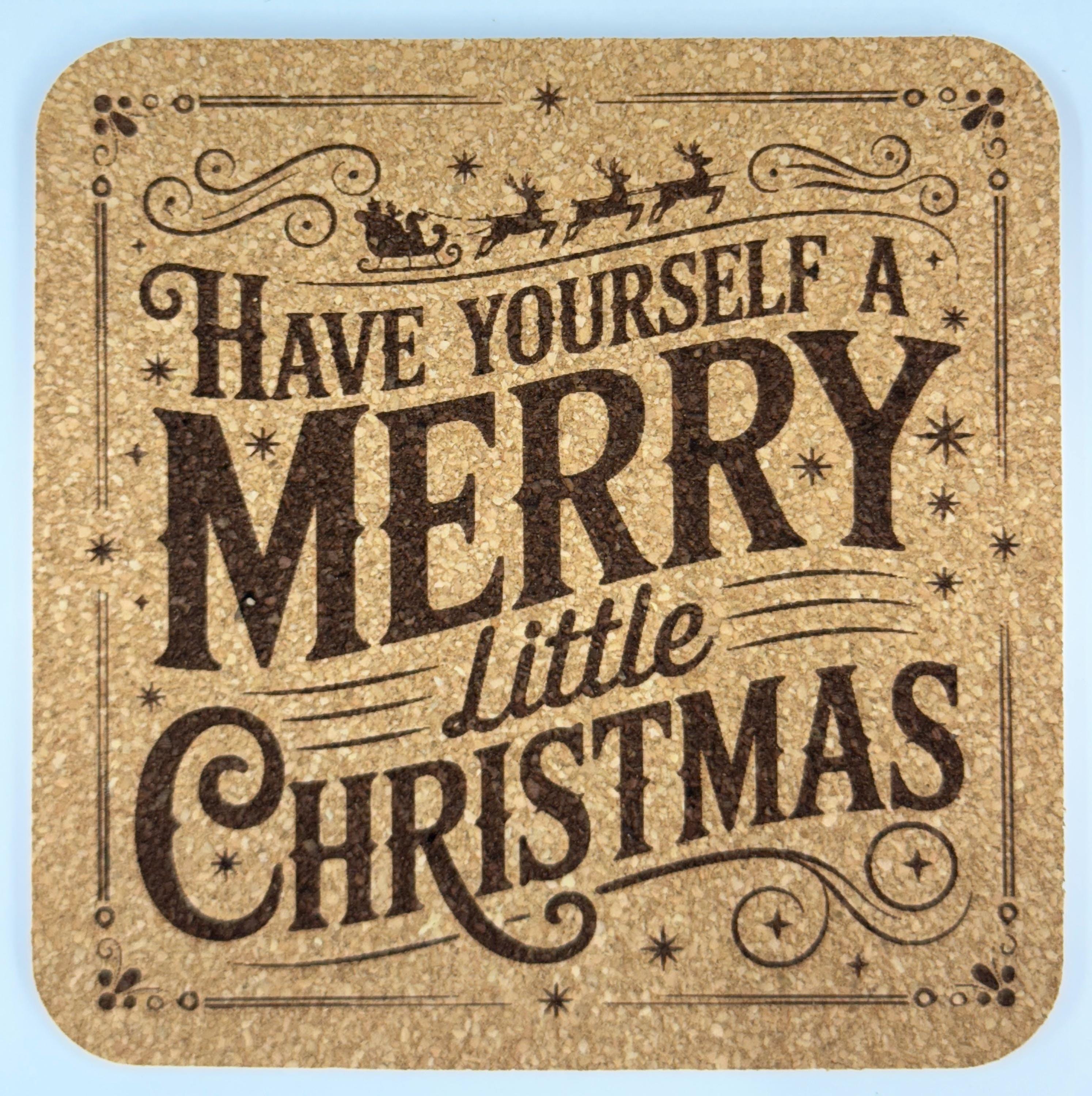 Rustic Christmas Coasters – Set of 4 – Farmhouse Holiday Cork Drink Coaster Set