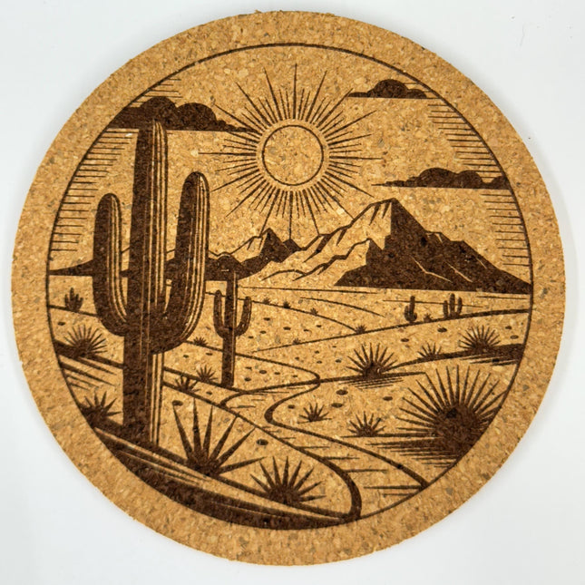 Southwest Desert Cork Coasters – Set of 4 – Cactus & Mountain Scene Drink Coasters