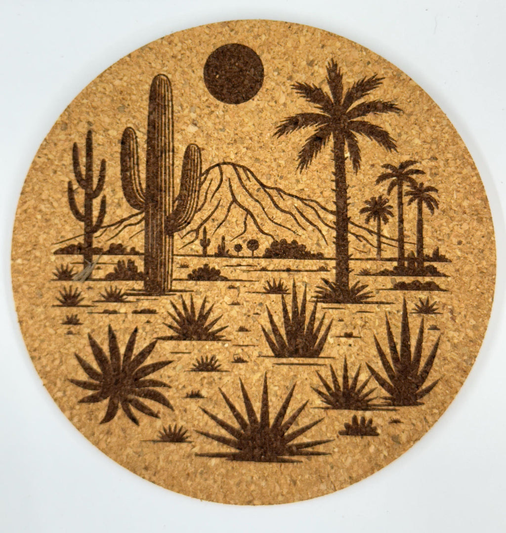 Southwest Desert Cork Coasters – Set of 4 – Cactus & Mountain Scene Drink Coasters