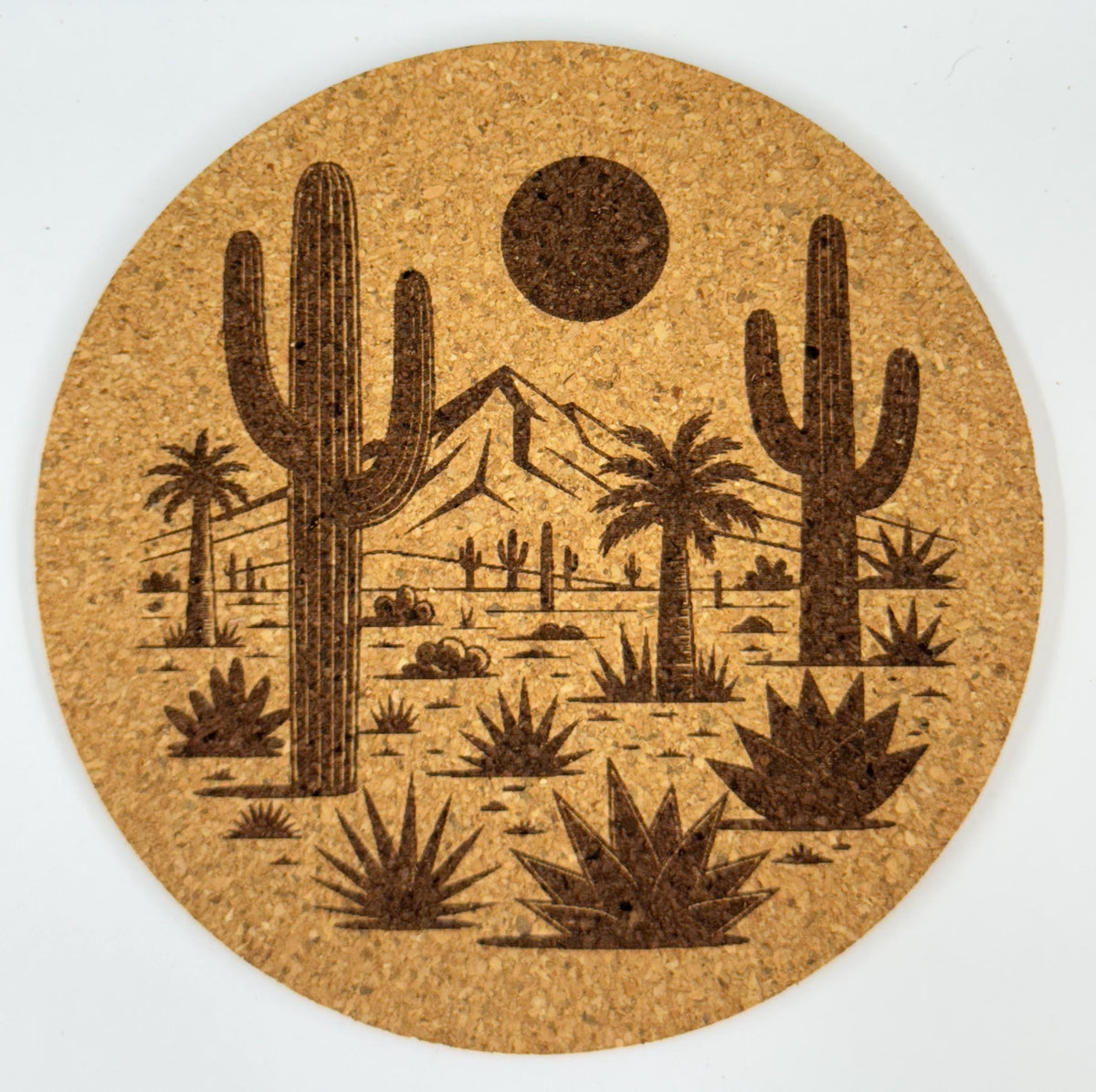 Southwest Desert Cork Coasters – Set of 4 – Cactus & Mountain Scene Drink Coasters