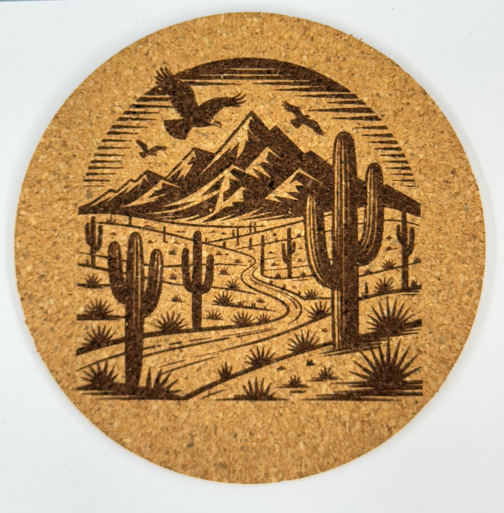 Southwest Desert Cork Coasters – Set of 4 – Cactus & Mountain Scene Drink Coasters
