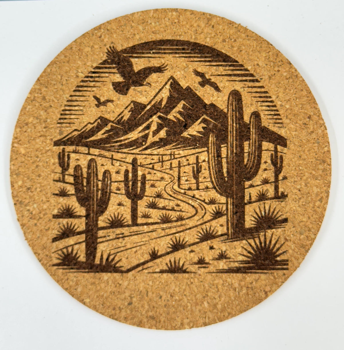 Southwest Desert Cork Coasters – Set of 4 – Cactus & Mountain Scene Drink Coasters