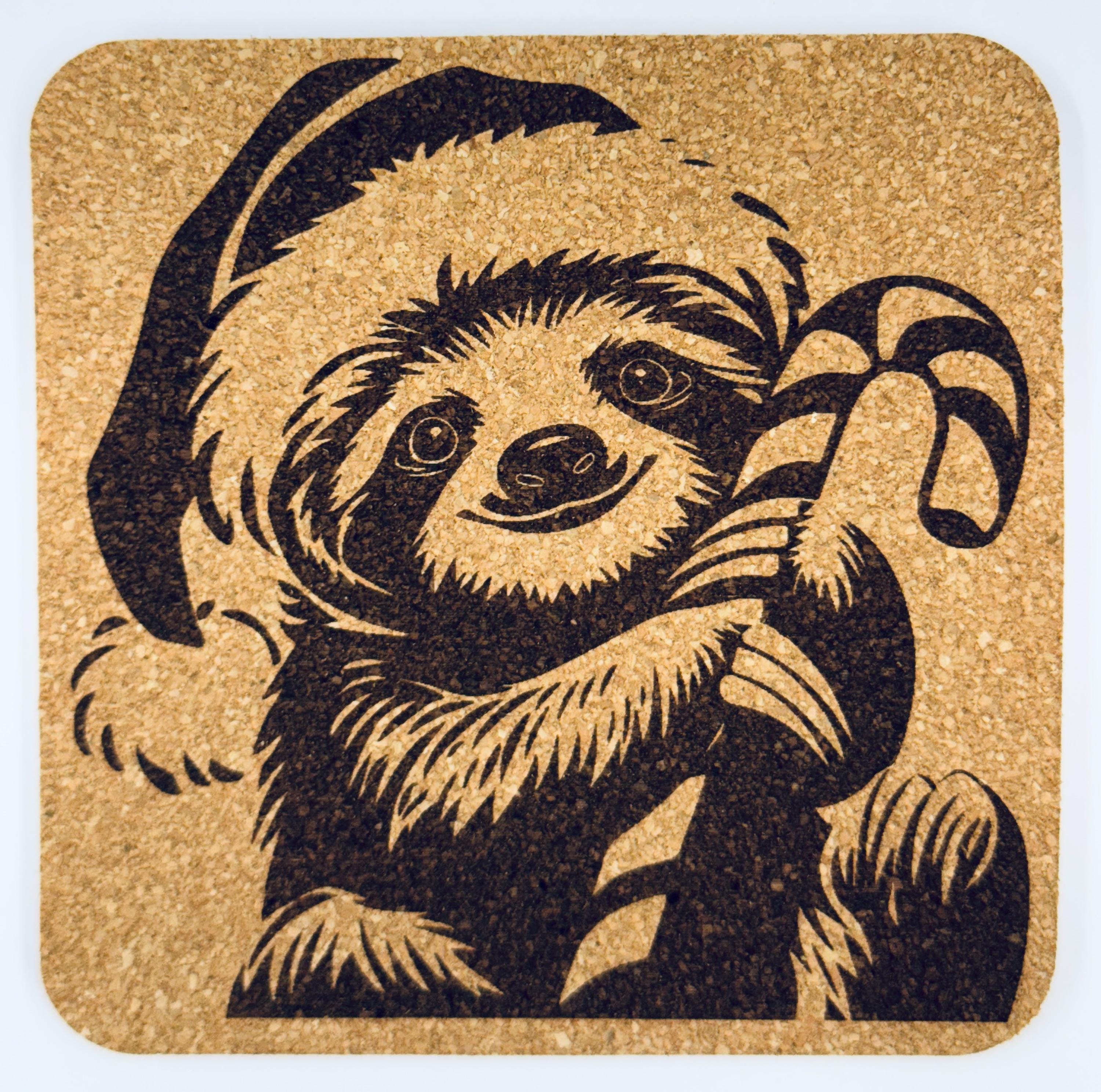 Christmas Sloth Coaster Set – 4 Festive Laser Engraved Cork Drink Coasters