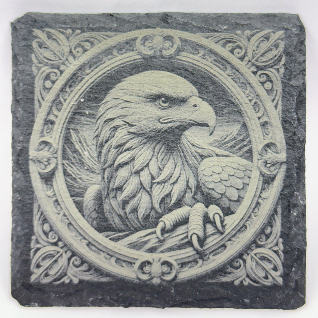 American Eagle Slate Coaster Set of 4 – Laser Engraved Bald Eagle Designs – Patriotic Decor