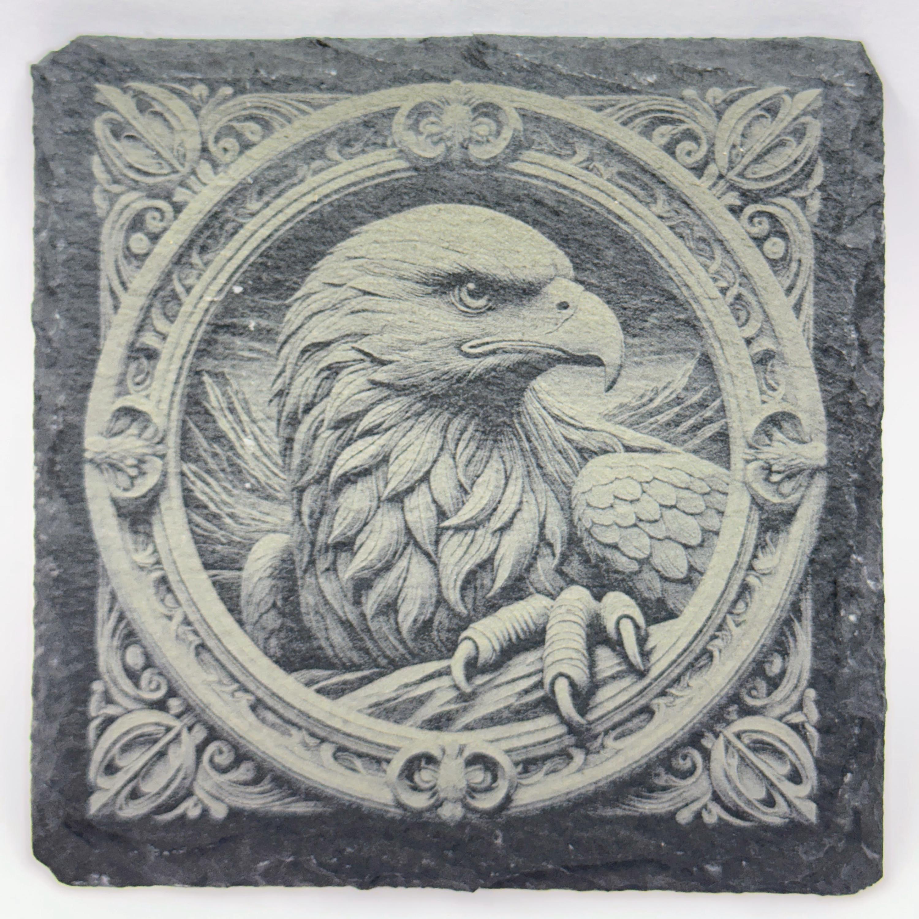 American Eagle Slate Coaster Set of 4 – Laser Engraved Bald Eagle Designs – Patriotic Decor