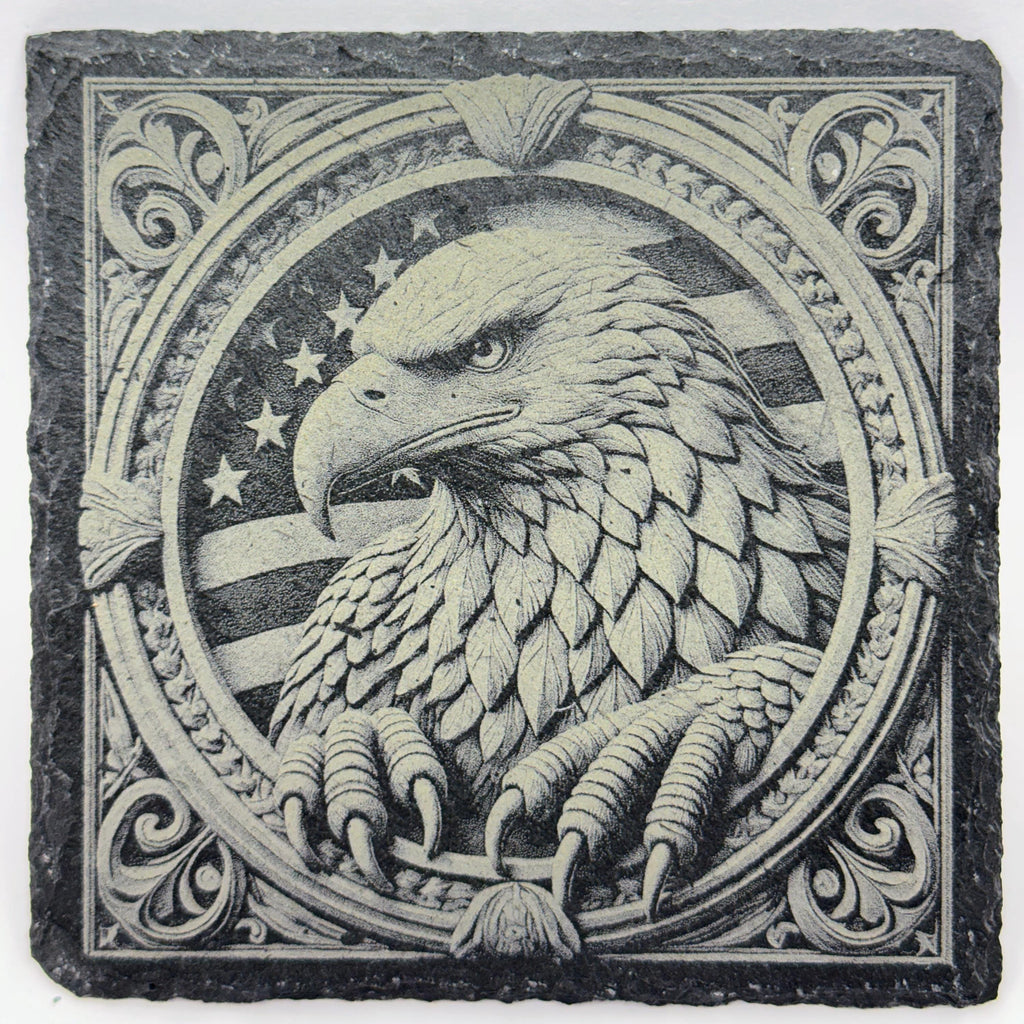 American Eagle Slate Coaster Set of 4 – Laser Engraved Bald Eagle Designs – Patriotic Decor