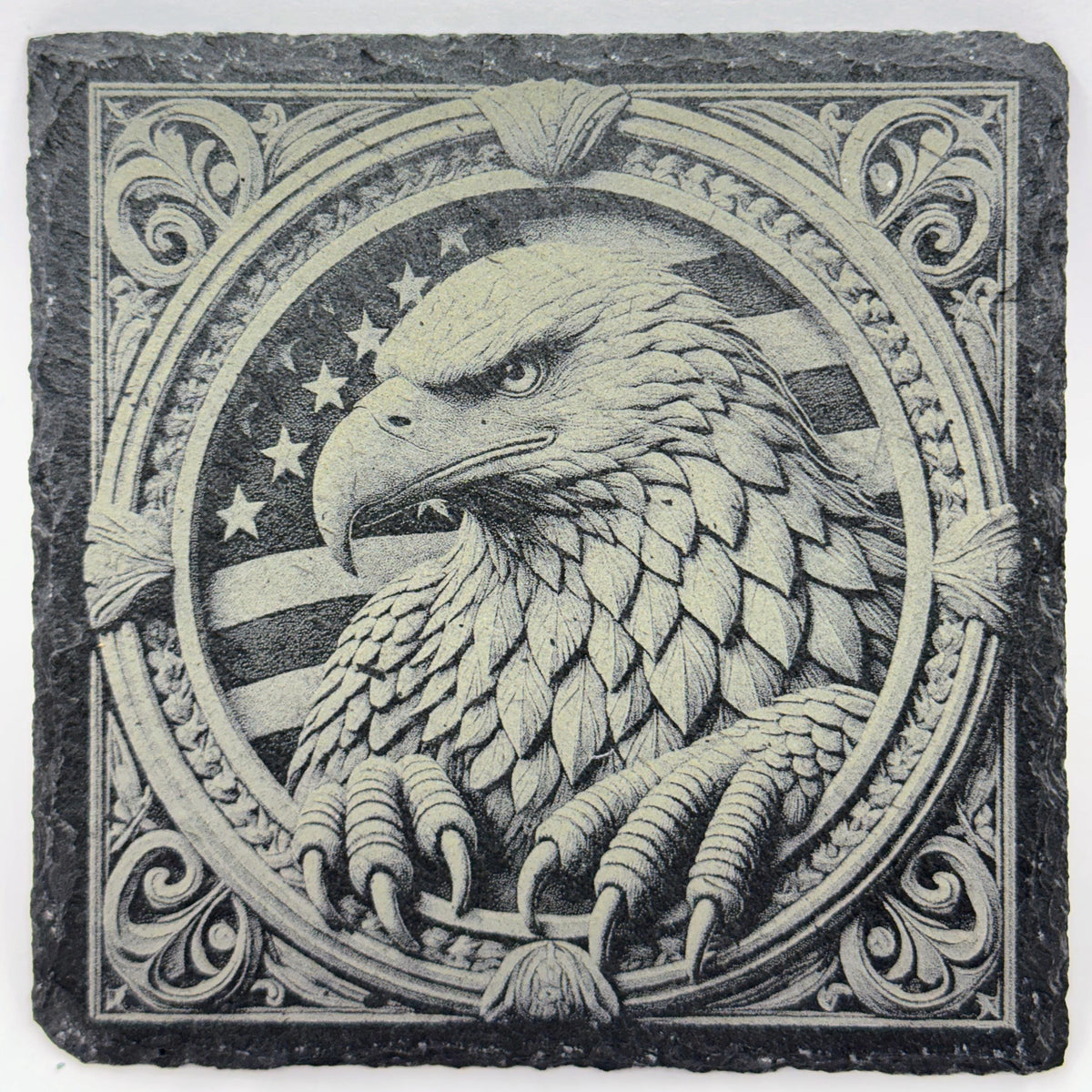 American Eagle Slate Coaster Set of 4 – Laser Engraved Bald Eagle Designs – Patriotic Decor
