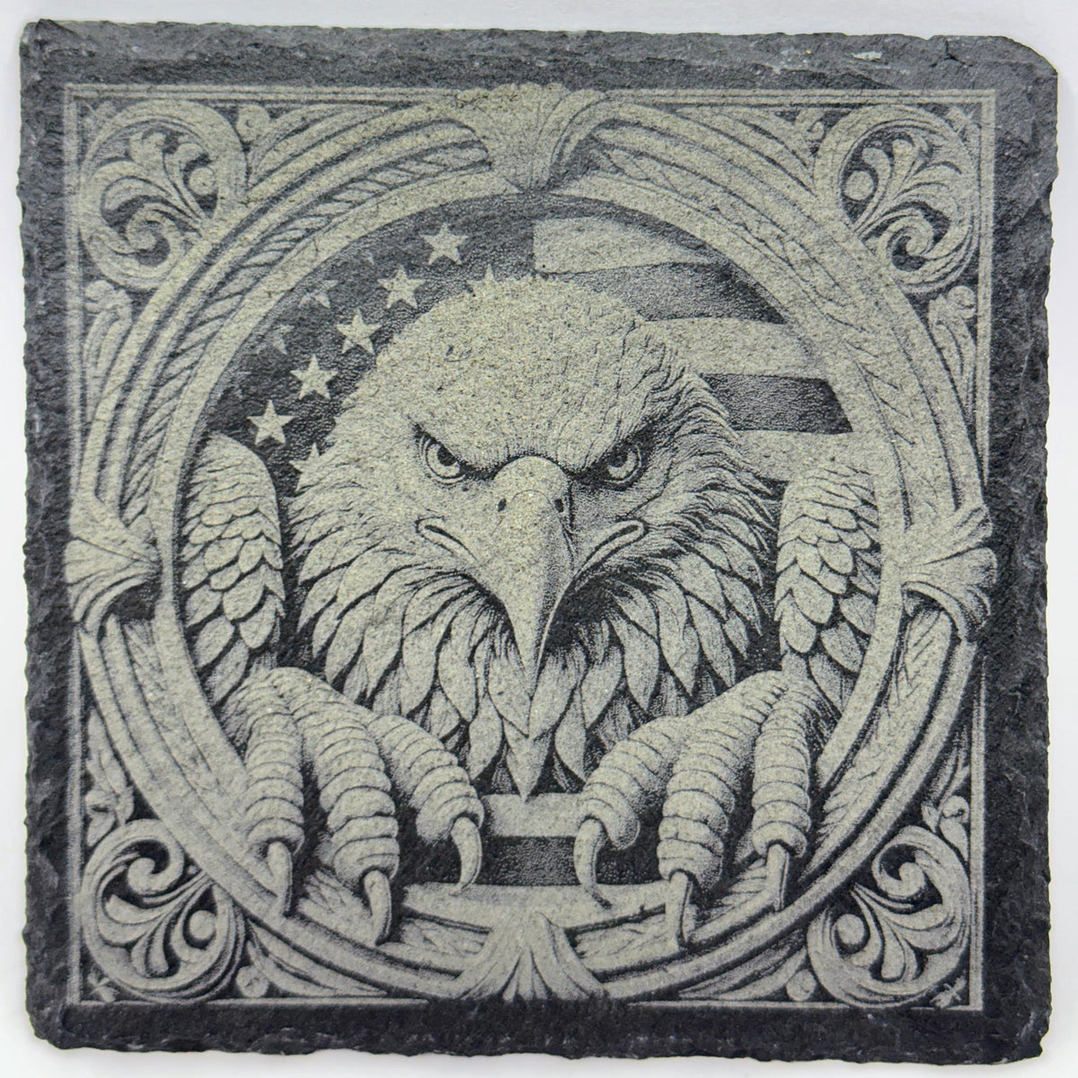 American Eagle Slate Coaster Set of 4 – Laser Engraved Bald Eagle Designs – Patriotic Decor