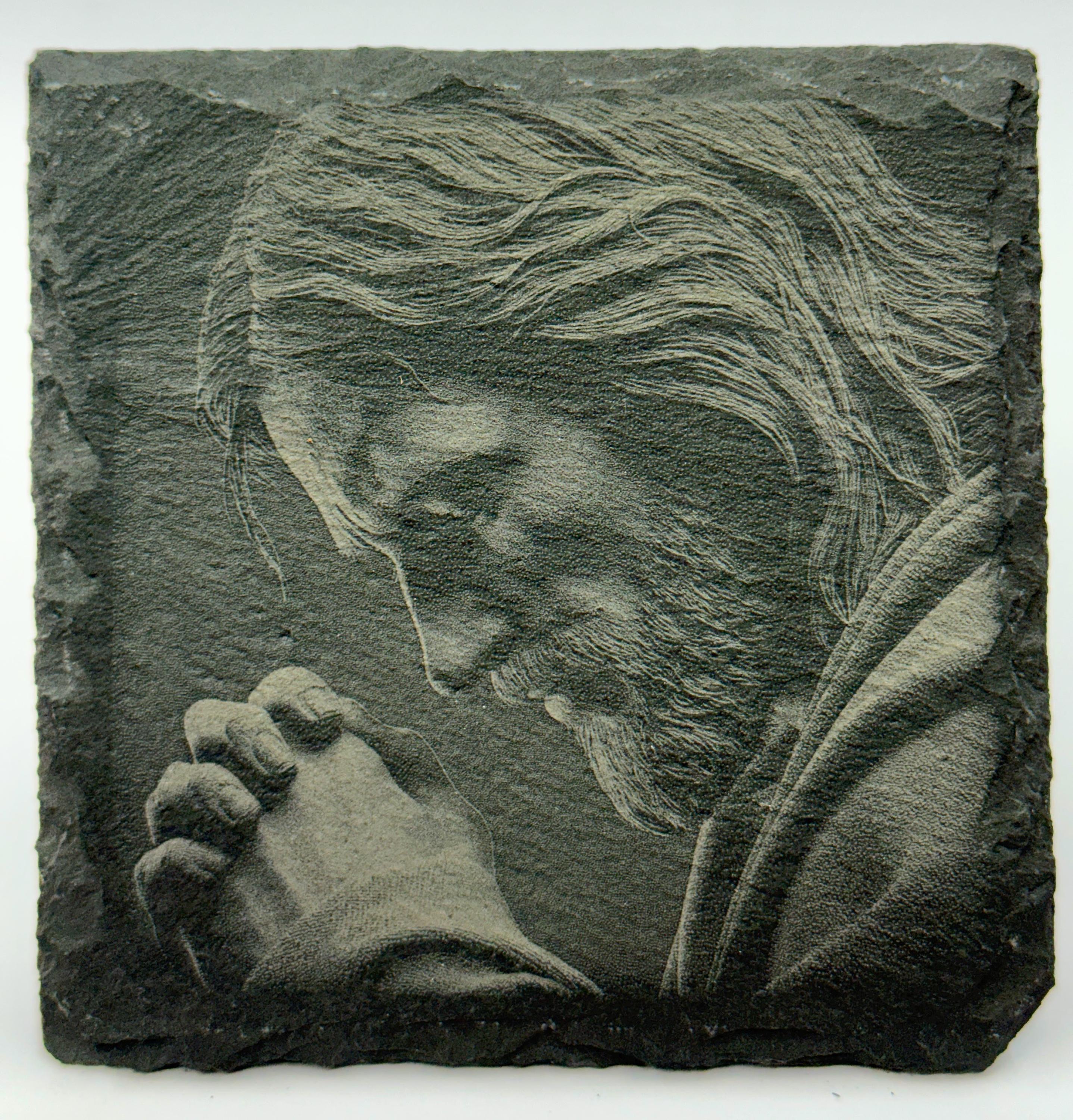 Engraved Jesus Slate Coasters: Christian Home Decor, Set of 4