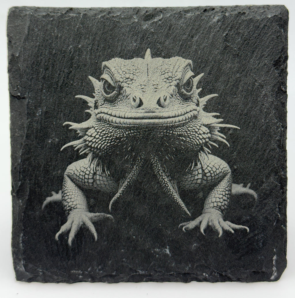Bearded Dragon Engraved Slate Coasters: Reptile Lover Gift, Set of 4