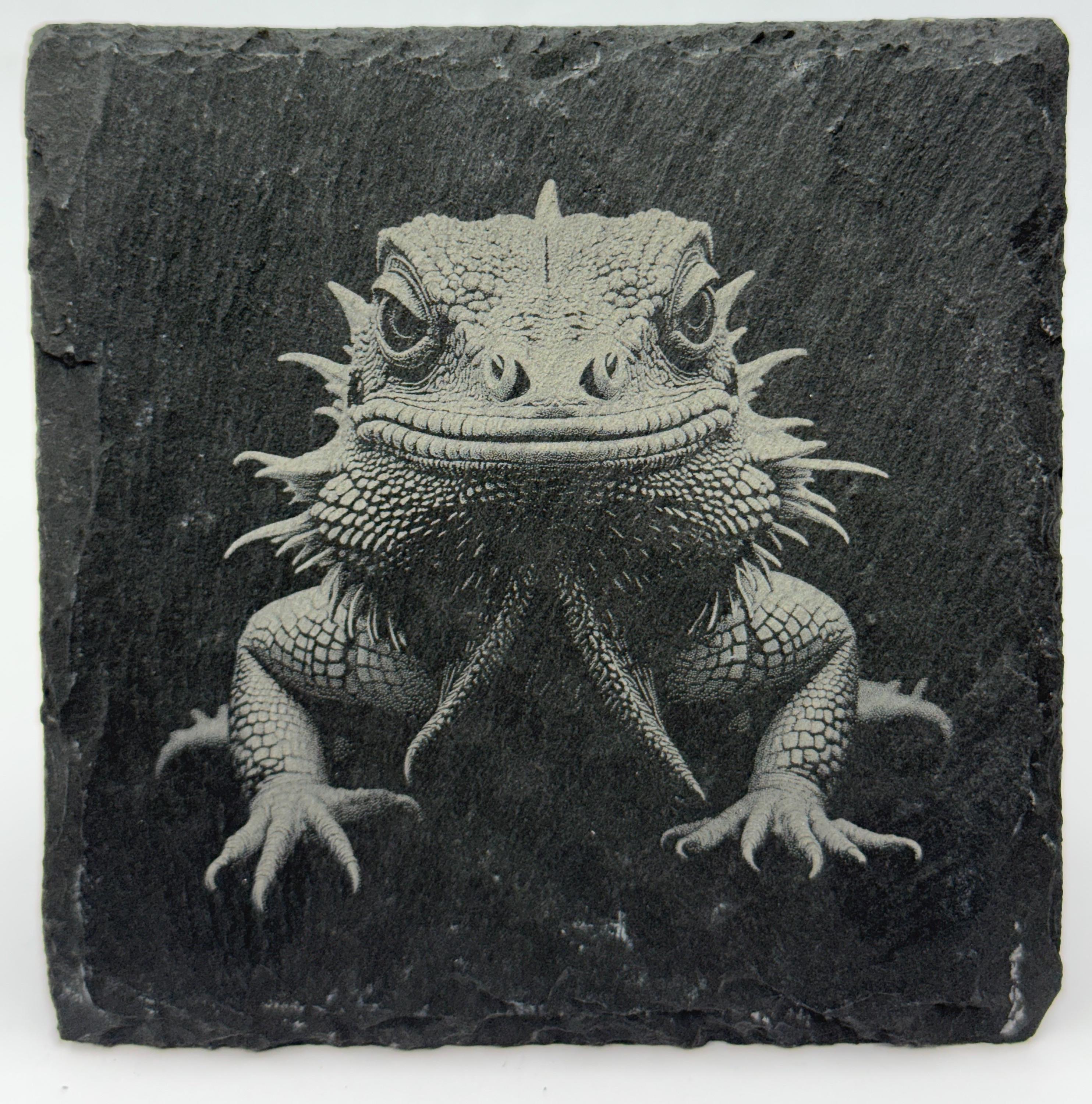 Bearded Dragon Engraved Slate Coasters: Reptile Lover Gift, Set of 4