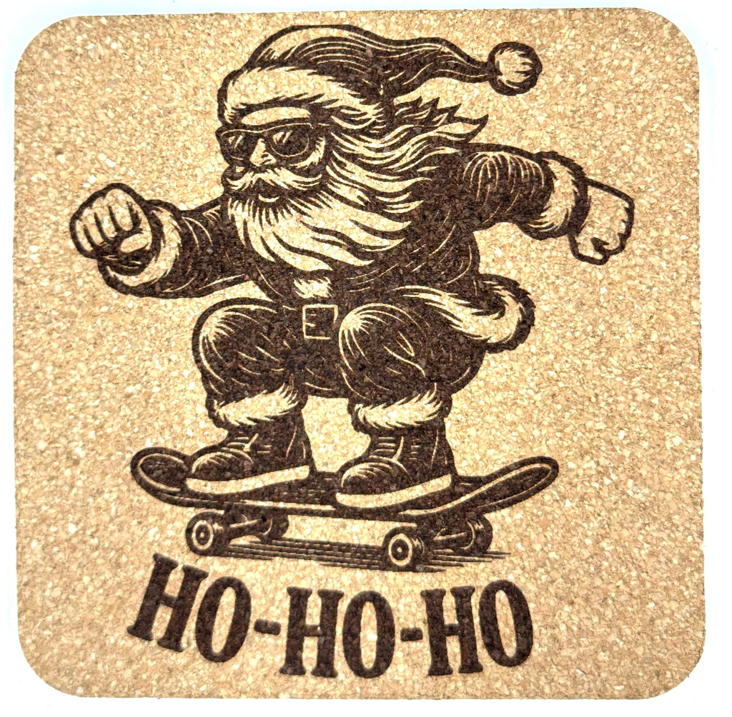 Rowdy Santa Cork Coasters – Set of 4 – Rockin’ Christmas Drink Coaster Set