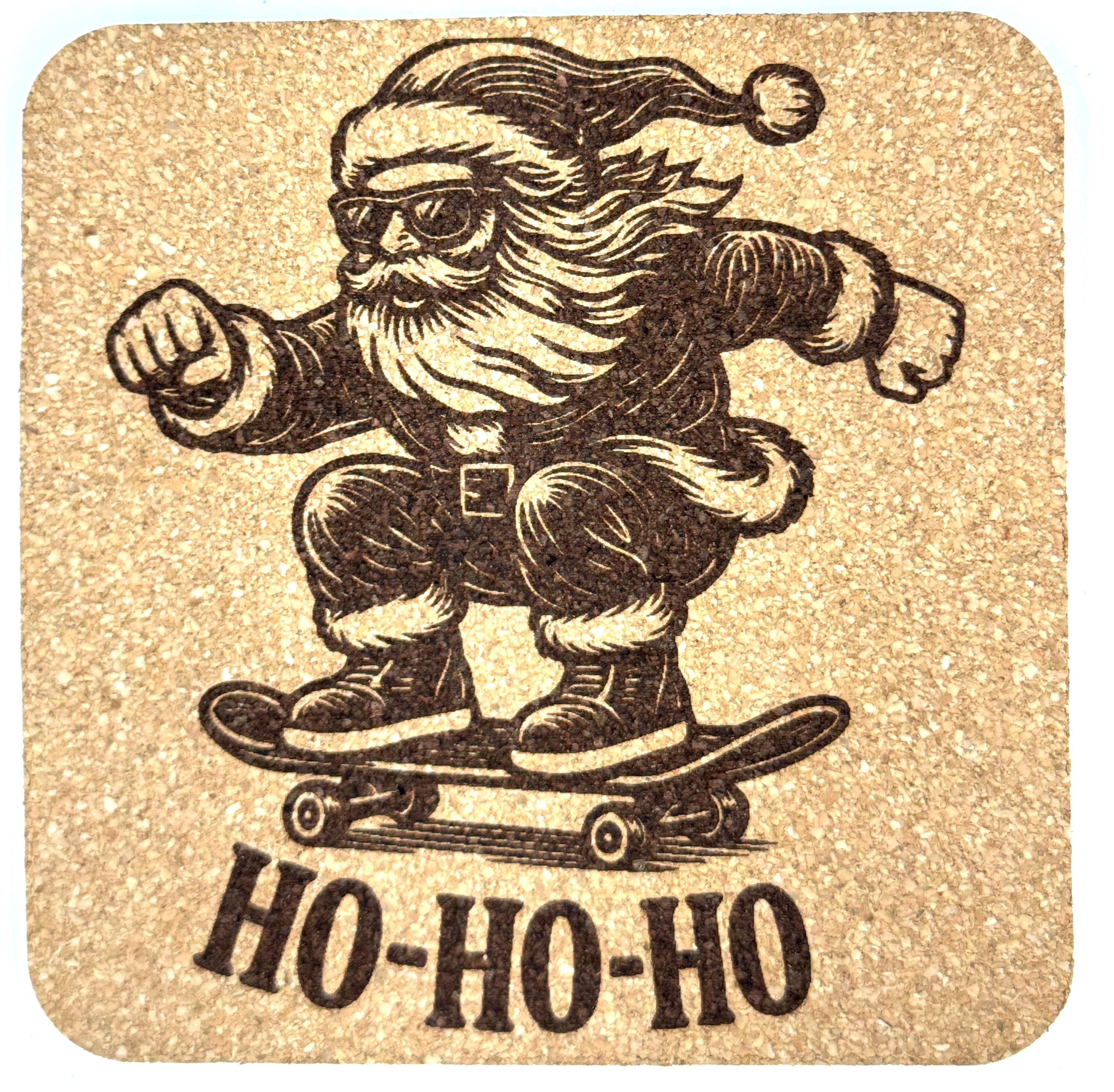 Rowdy Santa Cork Coasters – Set of 4 – Rockin’ Christmas Drink Coaster Set