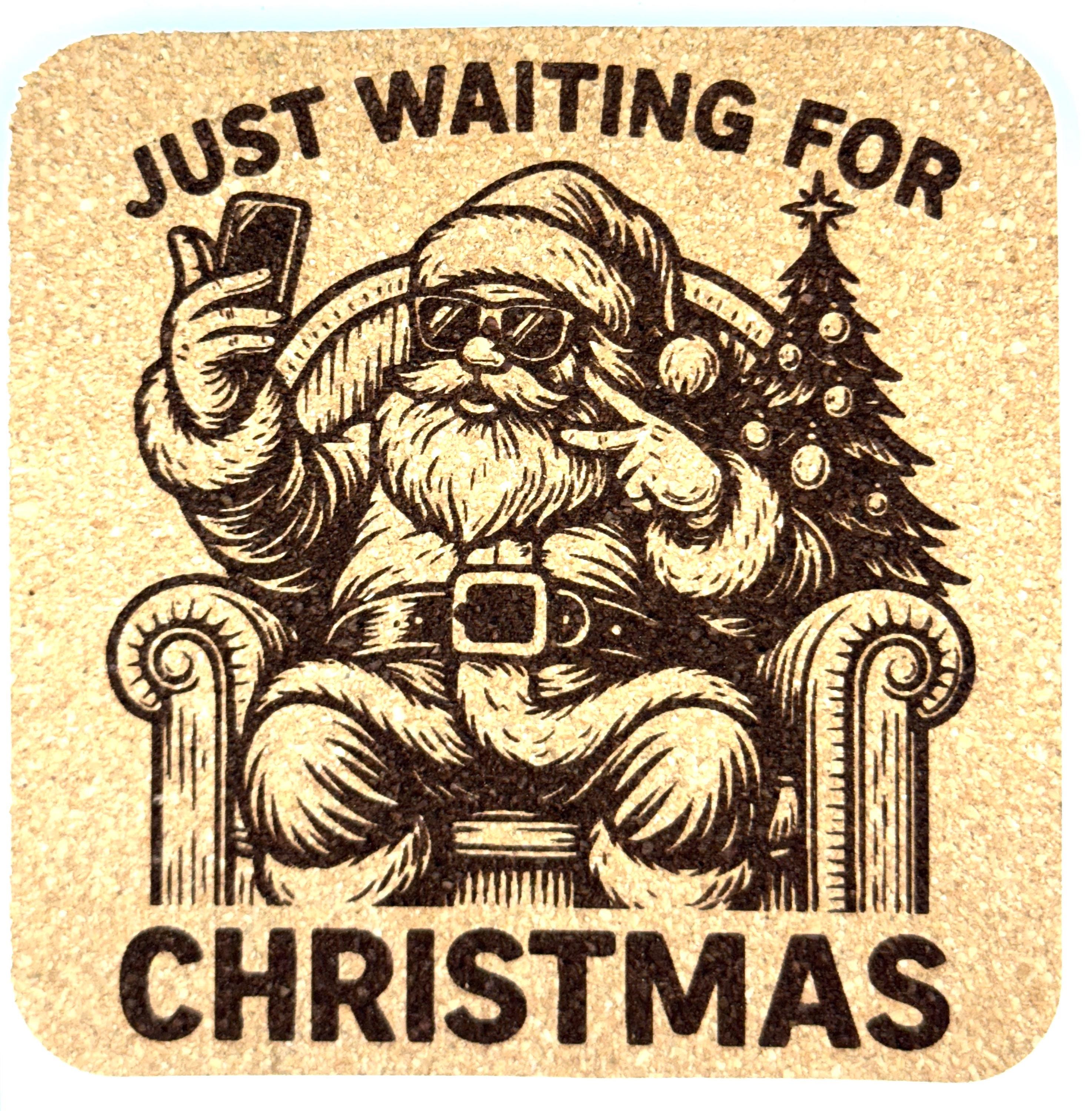 Rowdy Santa Cork Coasters – Set of 4 – Rockin’ Christmas Drink Coaster Set