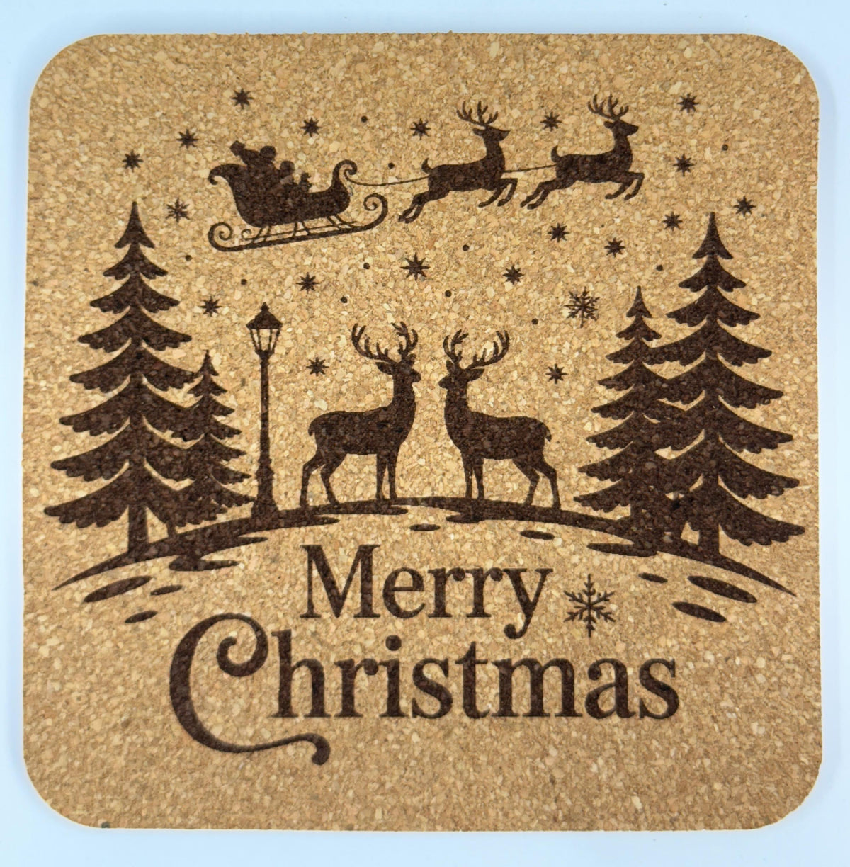 Rustic Christmas Coasters – Set of 4 – Farmhouse Holiday Cork Drink Coaster Set