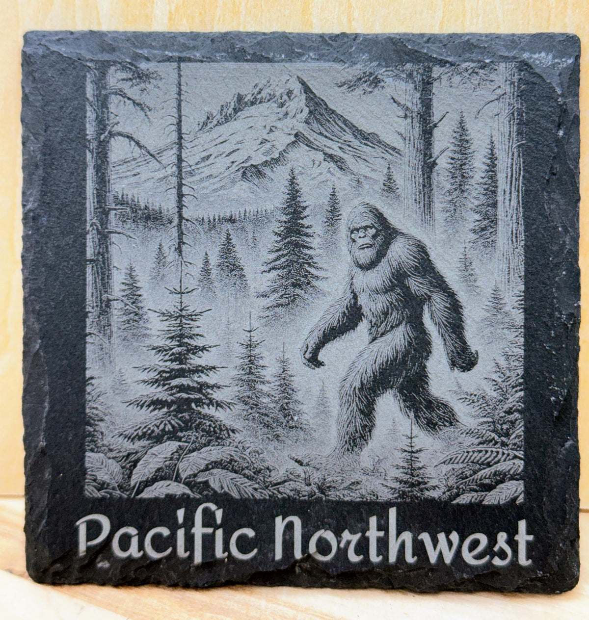Bigfoot in the Pacific Northwest Laser Engraved Slate Coasters - Set of 4