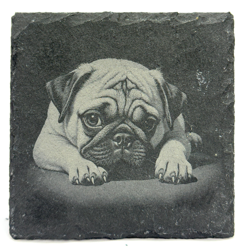 Pug Slate Coasters - Set of 4 Laser Engraved
