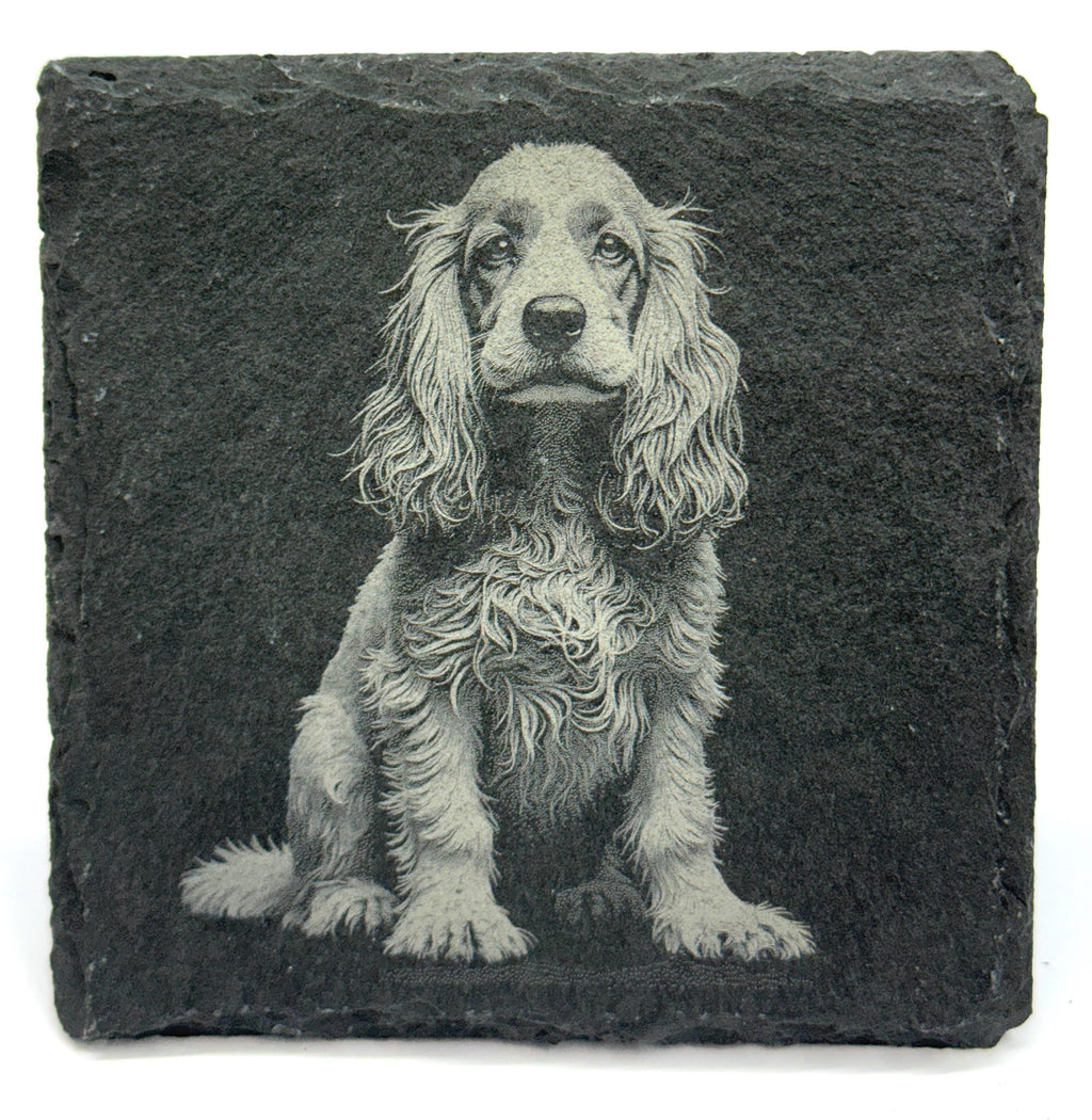 Cocker Spaniel Laser Engraved Slate Coaster Set of 4