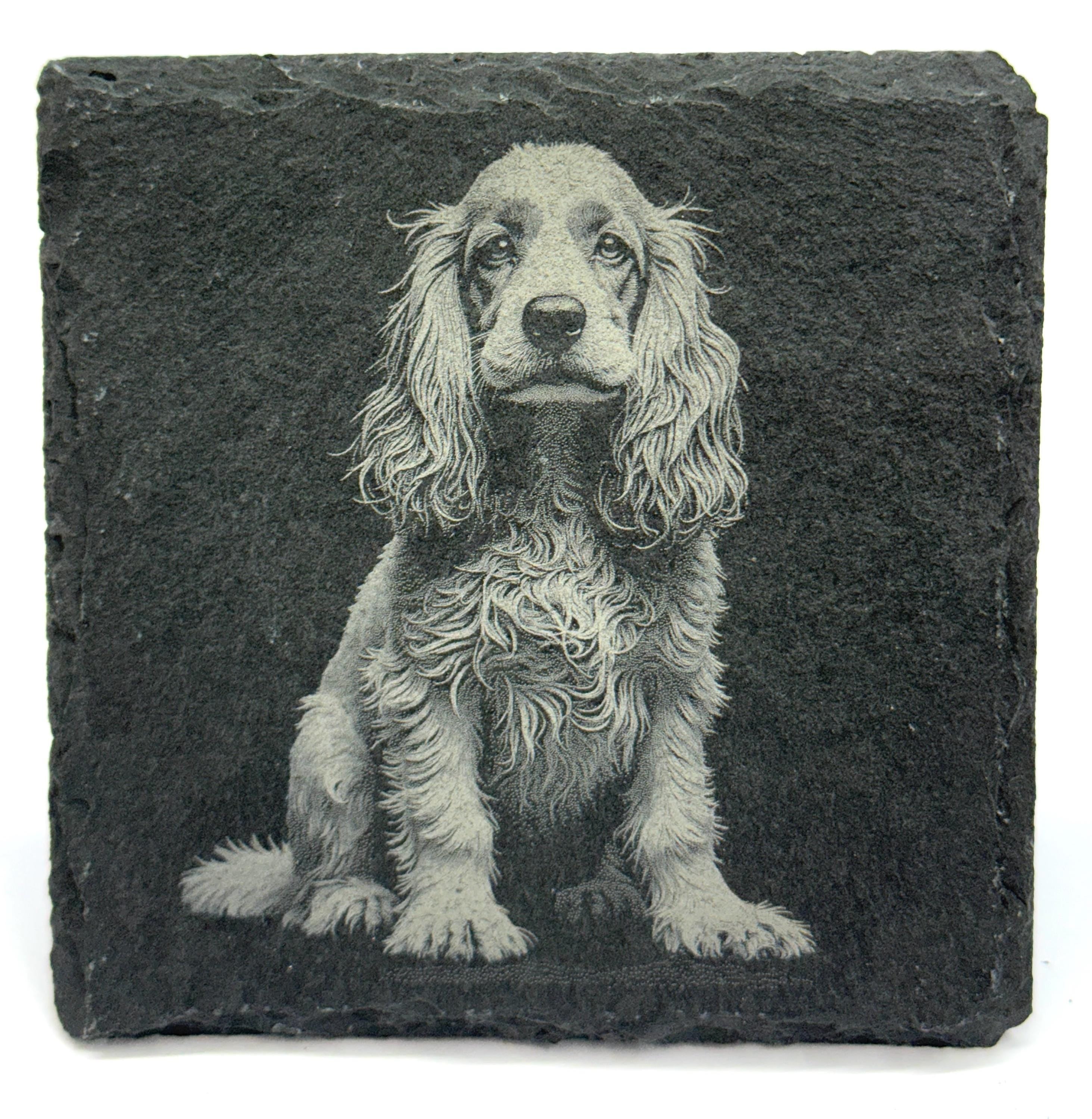 Cocker Spaniel Laser Engraved Slate Coaster Set of 4