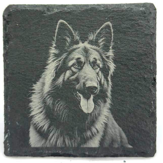 German Shepherd Laser Engraved Slate Coaster Set of 4