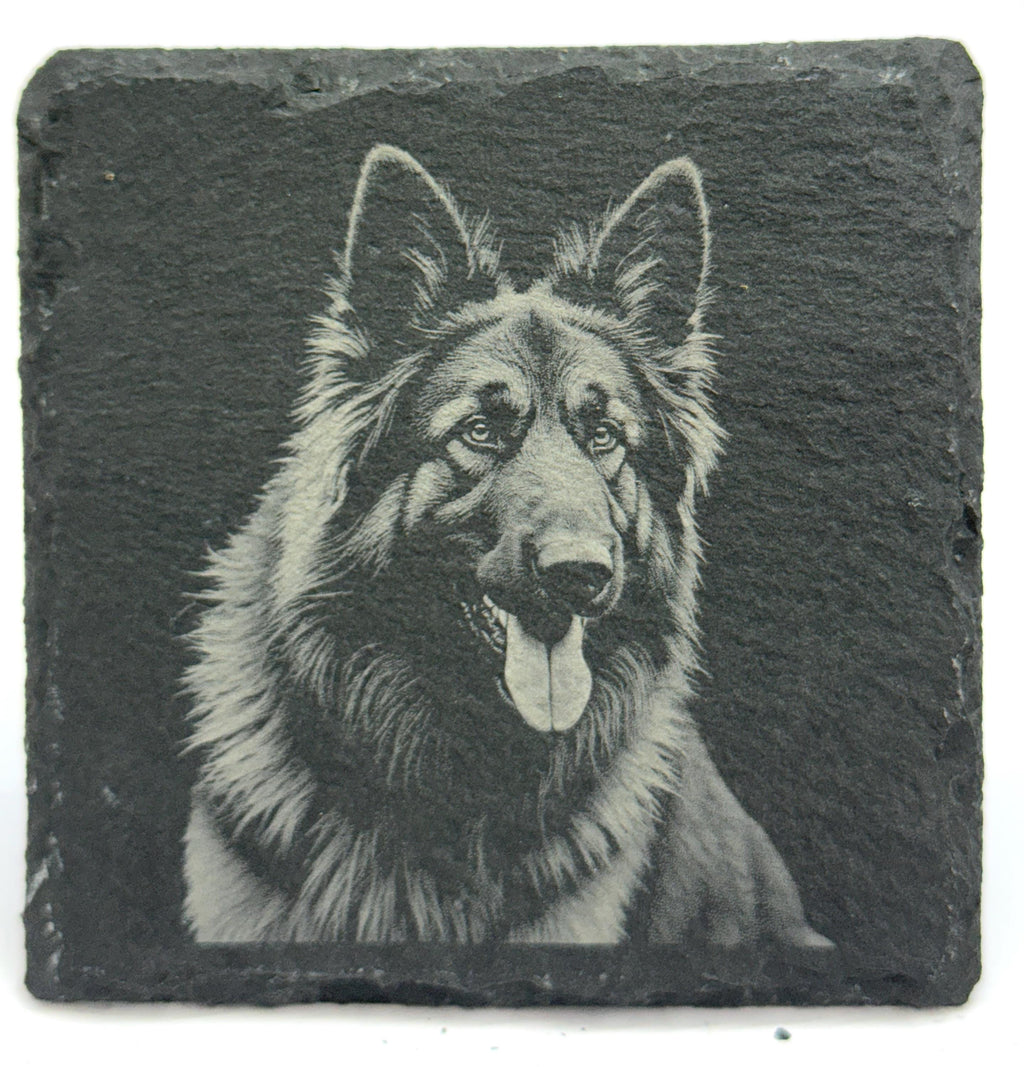 German Shepherd Laser Engraved Slate Coaster Set of 4
