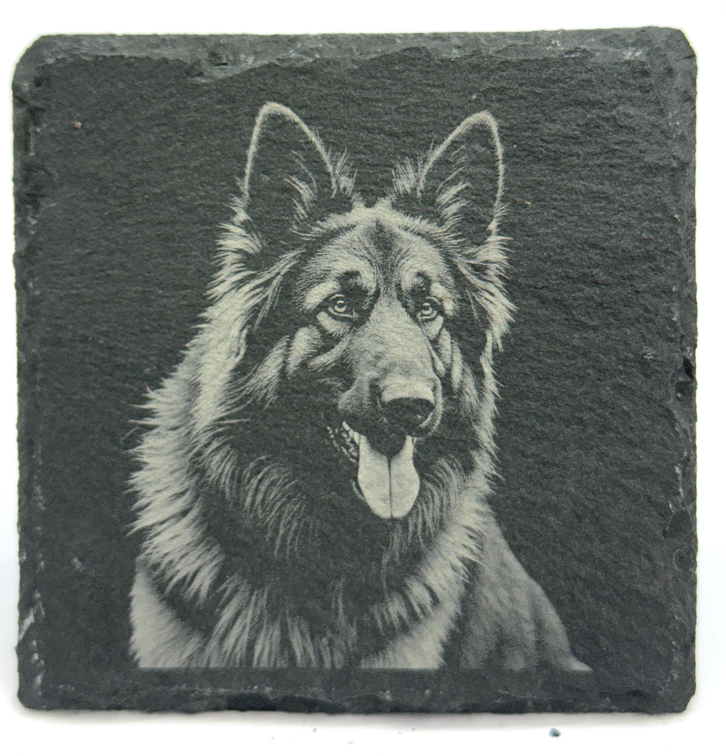 German Shepherd Laser Engraved Slate Coaster Set of 4