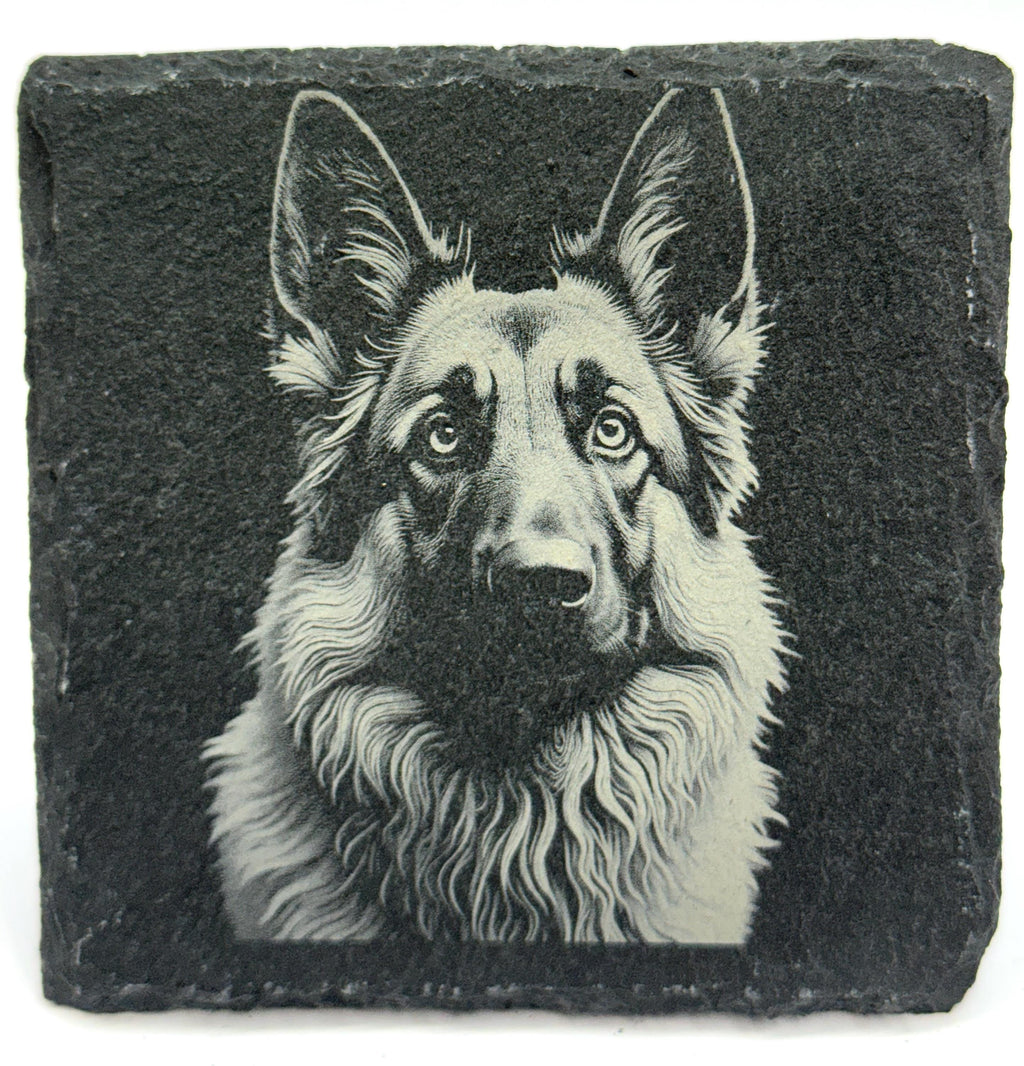 German Shepherd Laser Engraved Slate Coaster Set of 4