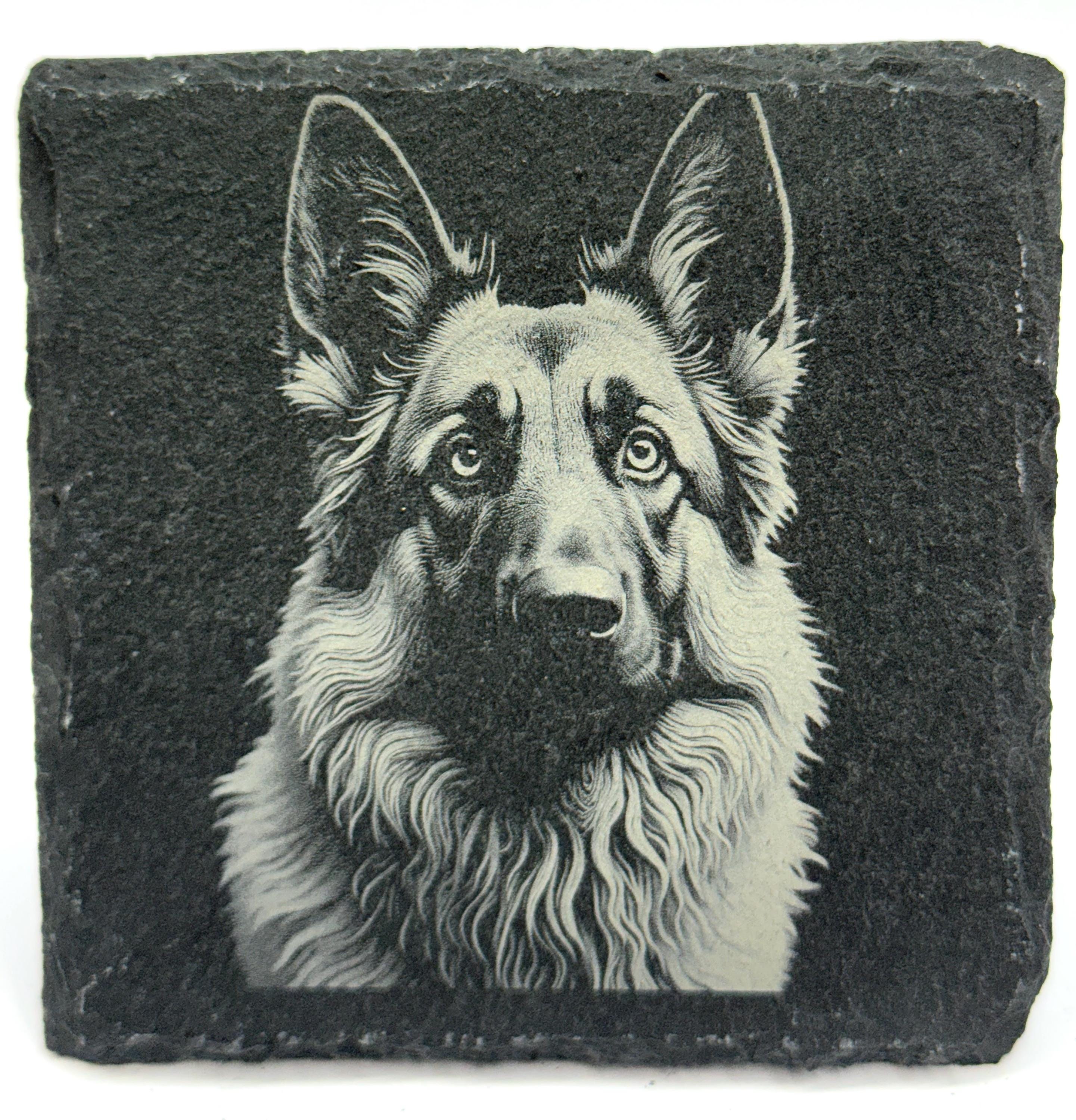 German Shepherd Laser Engraved Slate Coaster Set of 4
