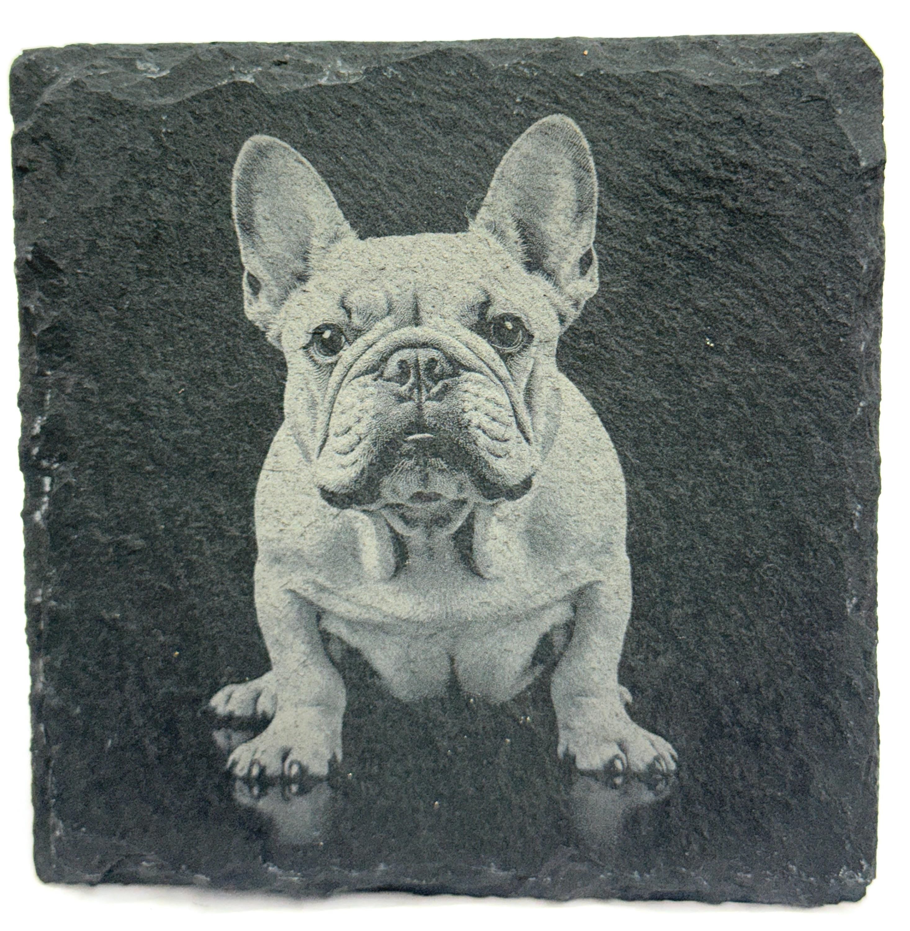 English Bulldog Laser Engraved Slate Coaster Set of 4