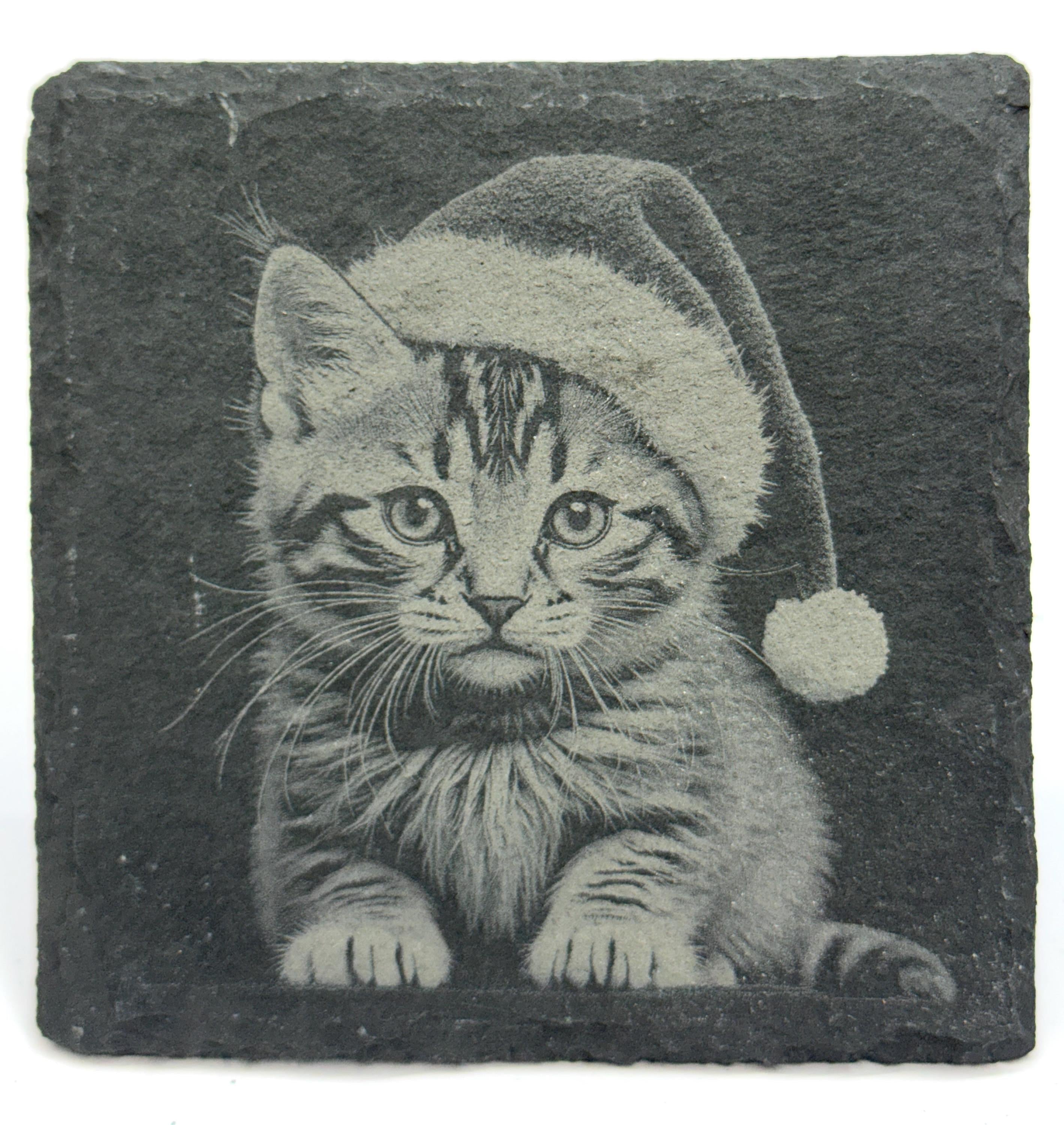 Holiday Animals Laser Engraved Slate Coaster Set of 4