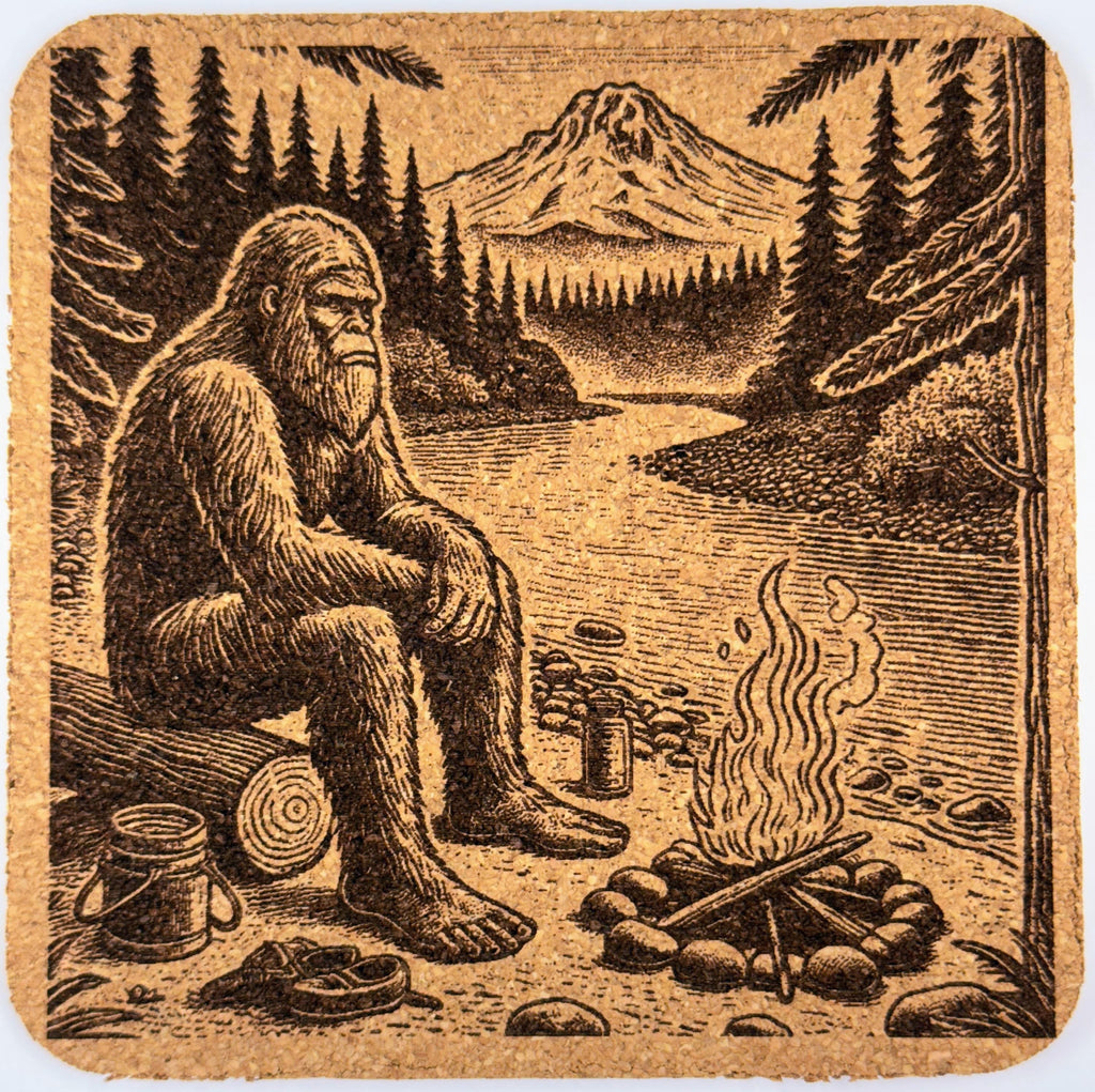 Bigfoot Pacific Northwest Camping & Hiking Cork Coaster Set
