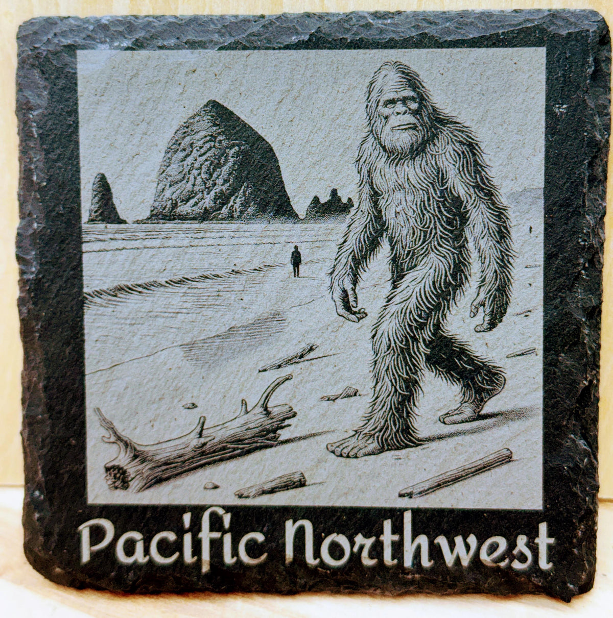 Bigfoot in the Pacific Northwest Laser Engraved Slate Coasters - Set of 4