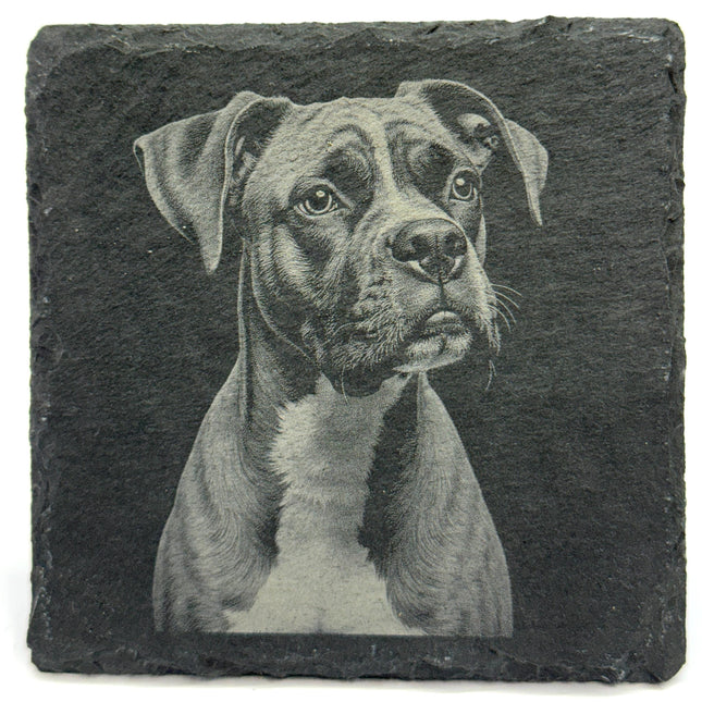 Boxer set of 4 Slate Laser Engraved Drink Coasters