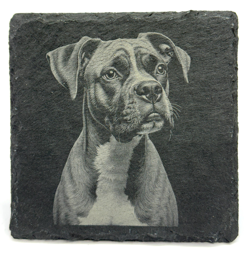 Boxer set of 4 Slate Laser Engraved Drink Coasters