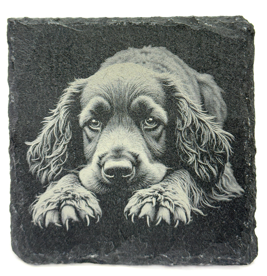 Cocker Spaniel Laser Engraved Slate Coaster Set of 4