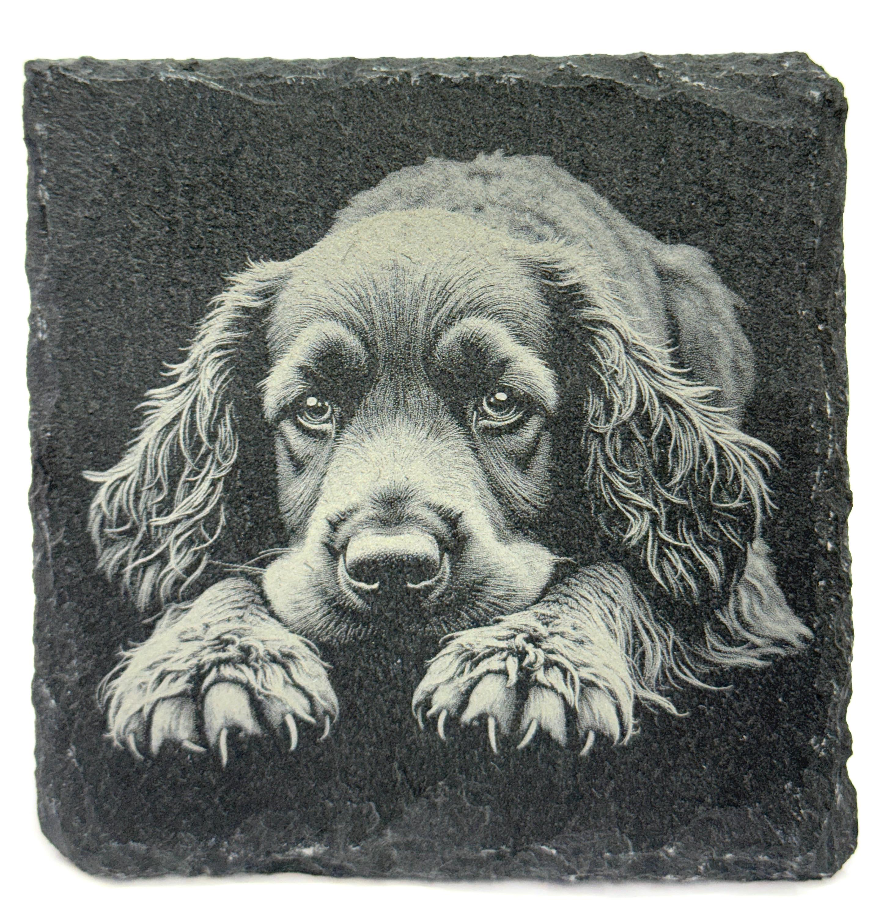 Cocker Spaniel Laser Engraved Slate Coaster Set of 4