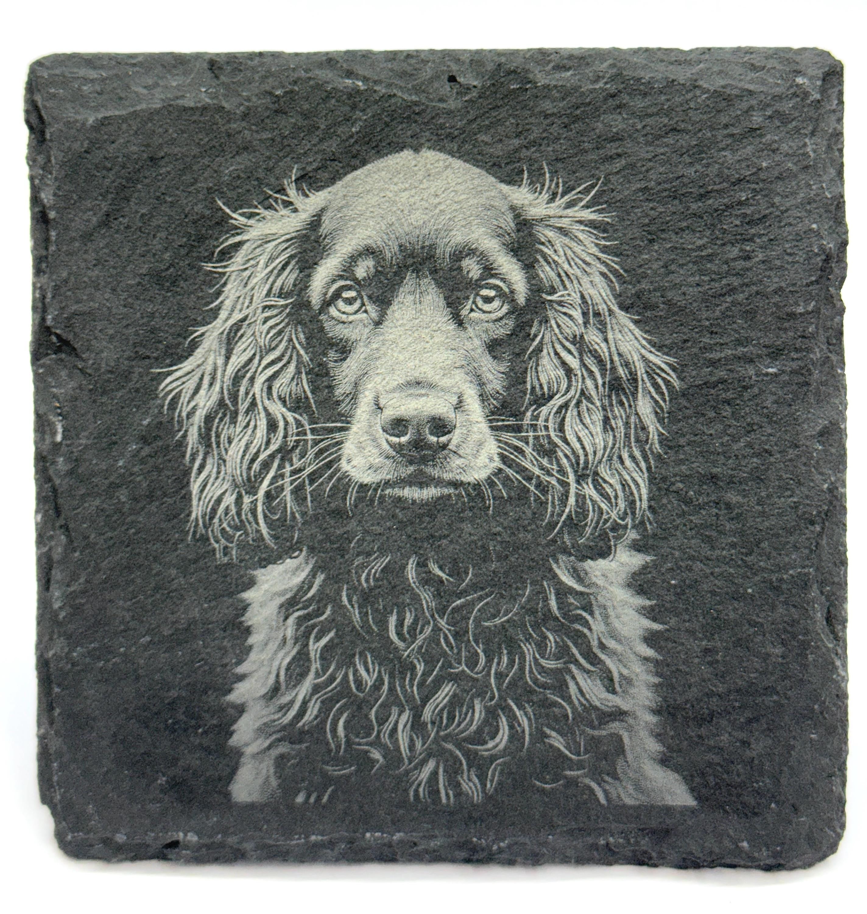 Cocker Spaniel Laser Engraved Slate Coaster Set of 4