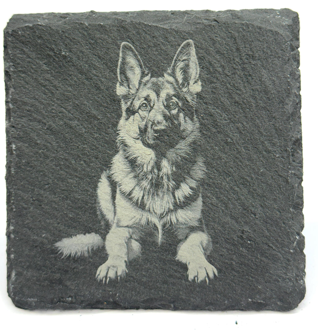 German Shepherd Laser Engraved Slate Coaster Set of 4
