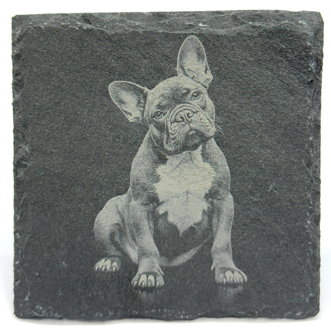 English Bulldog Laser Engraved Slate Coaster Set of 4
