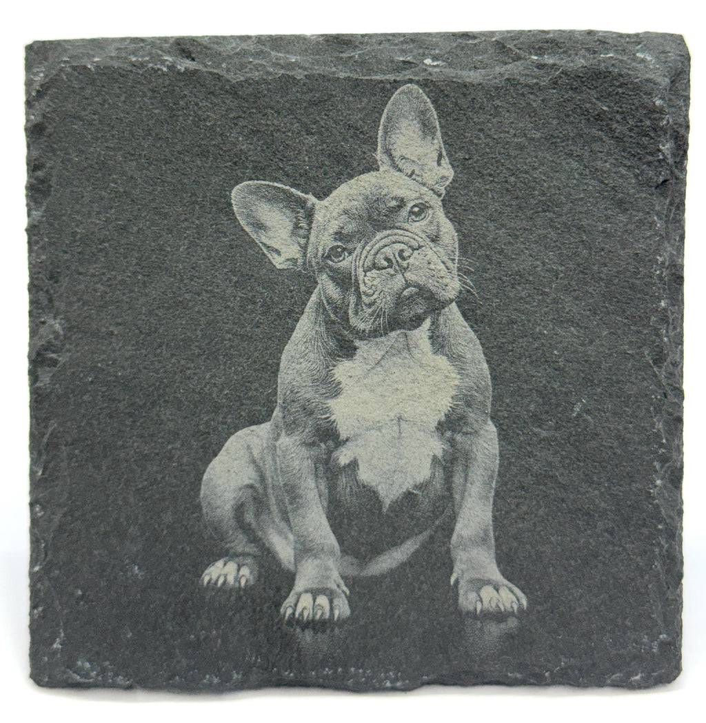 English Bulldog Laser Engraved Slate Coaster Set of 4