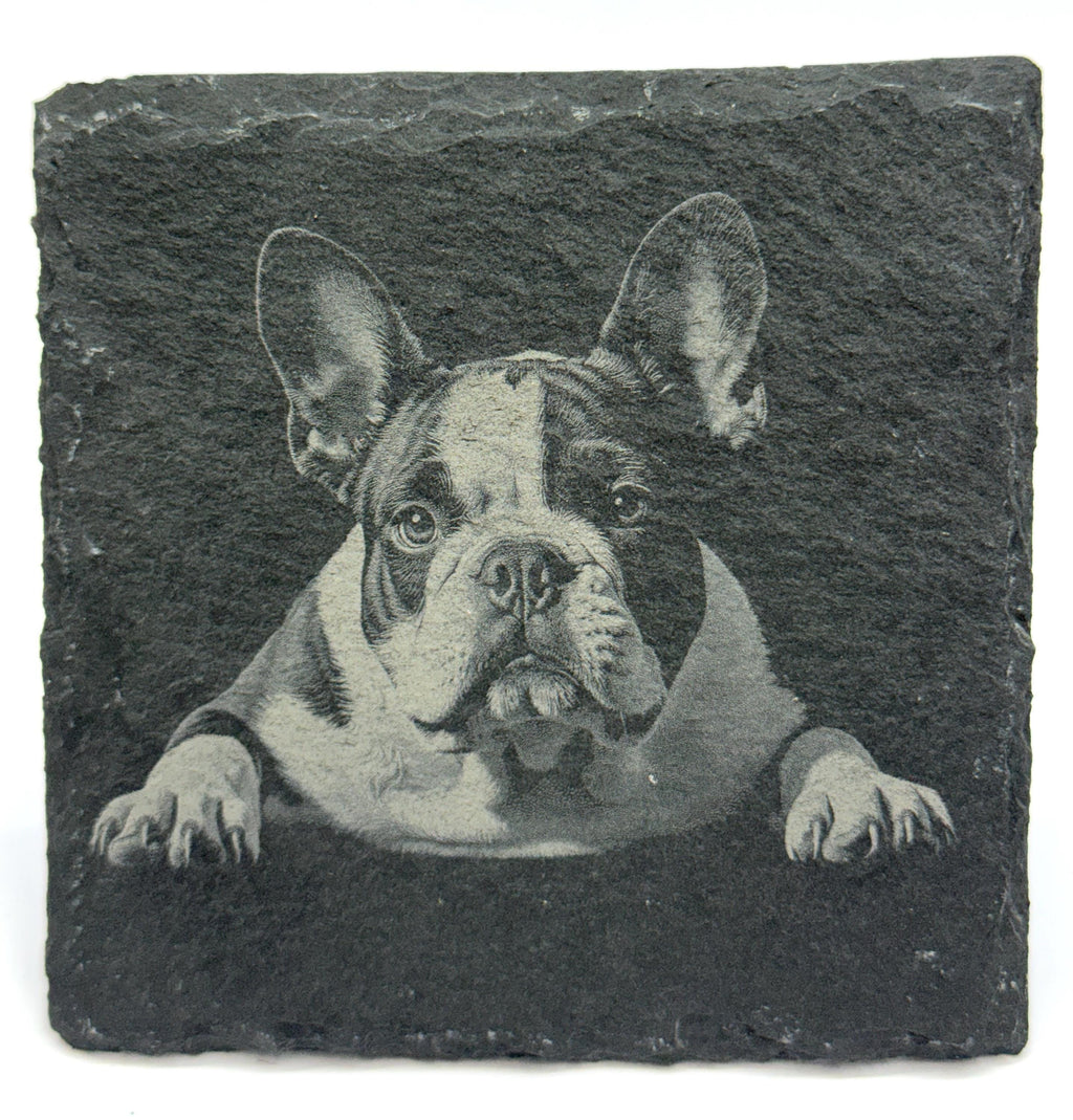 English Bulldog Laser Engraved Slate Coaster Set of 4