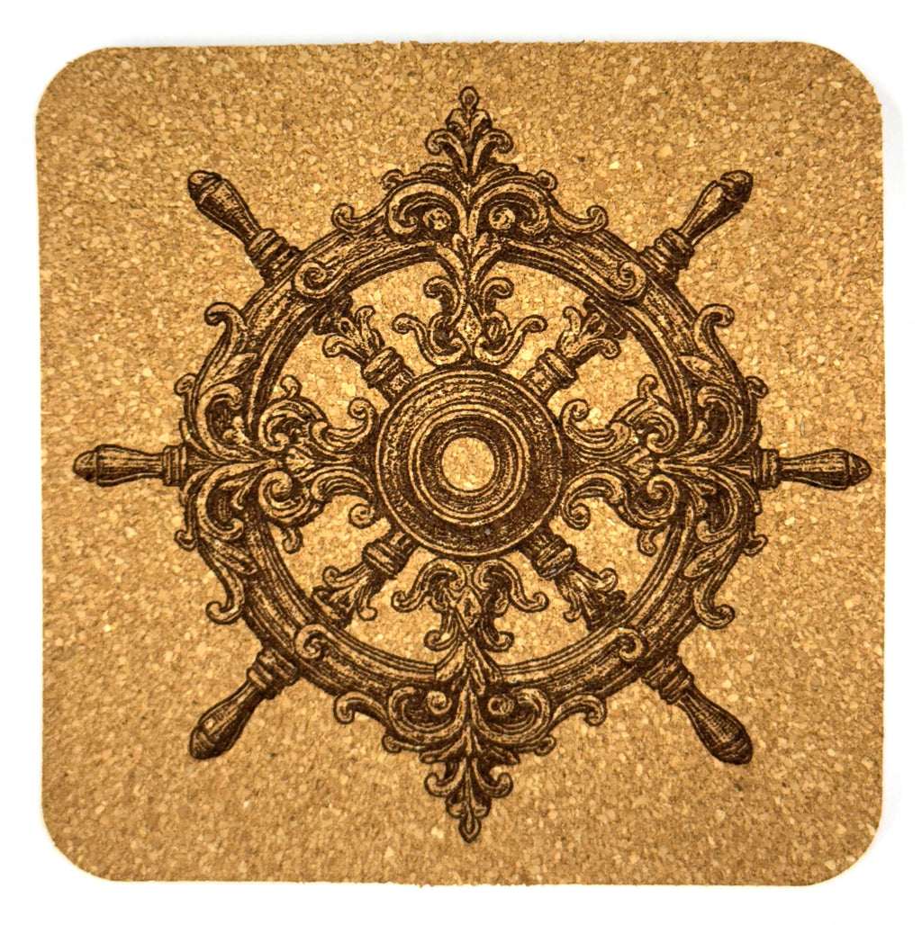 Nautical Maritime Set of 4 Laser Engraved Cork Drink Coasters