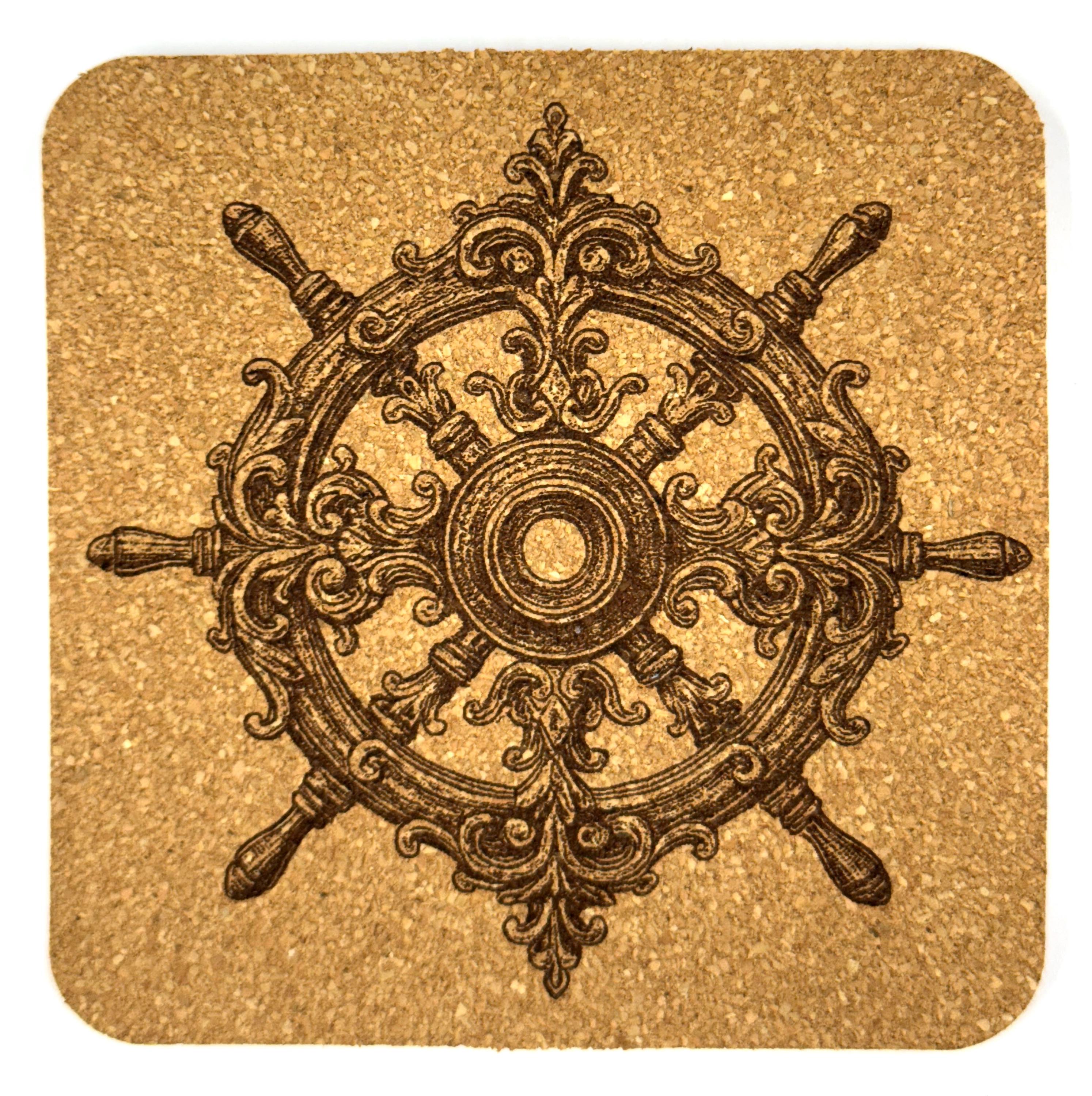 Nautical Maritime Set of 4 Laser Engraved Cork Drink Coasters