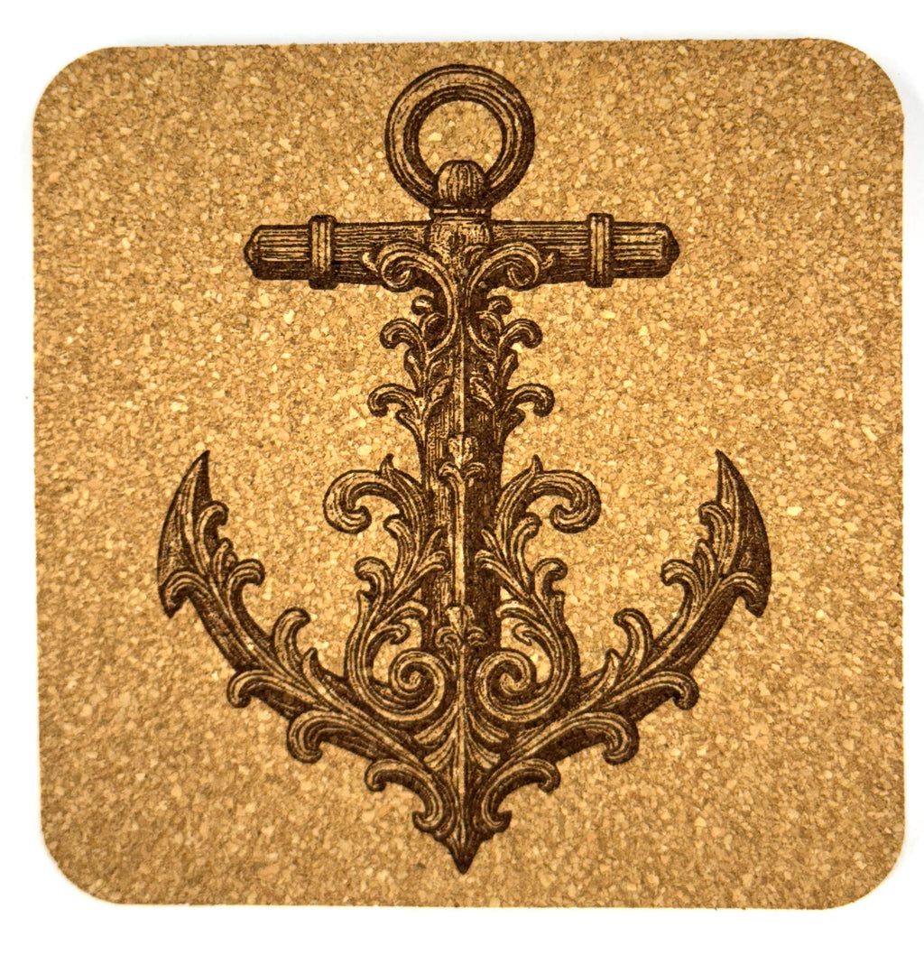 Nautical Maritime Set of 4 Laser Engraved Cork Drink Coasters