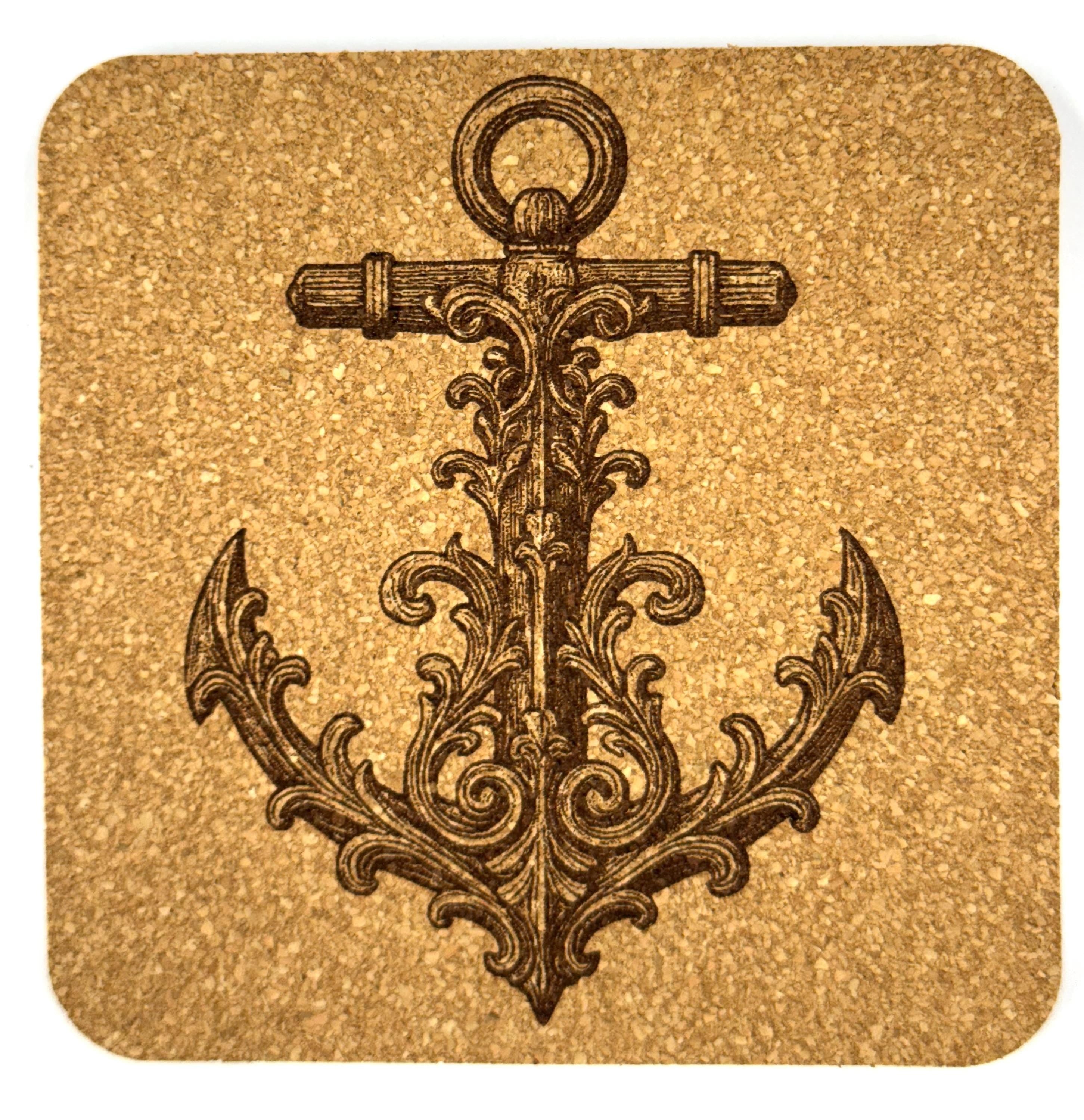 Nautical Maritime Set of 4 Laser Engraved Cork Drink Coasters
